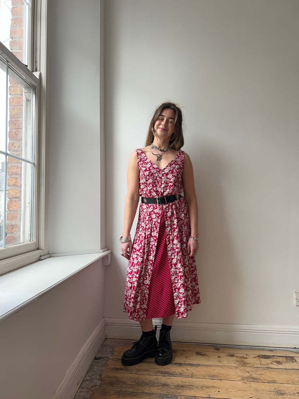 Red Floral Midi Dress Size 10