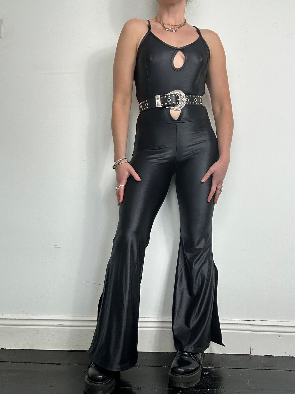 Disco Stretch Flared Jumpsuit Size S