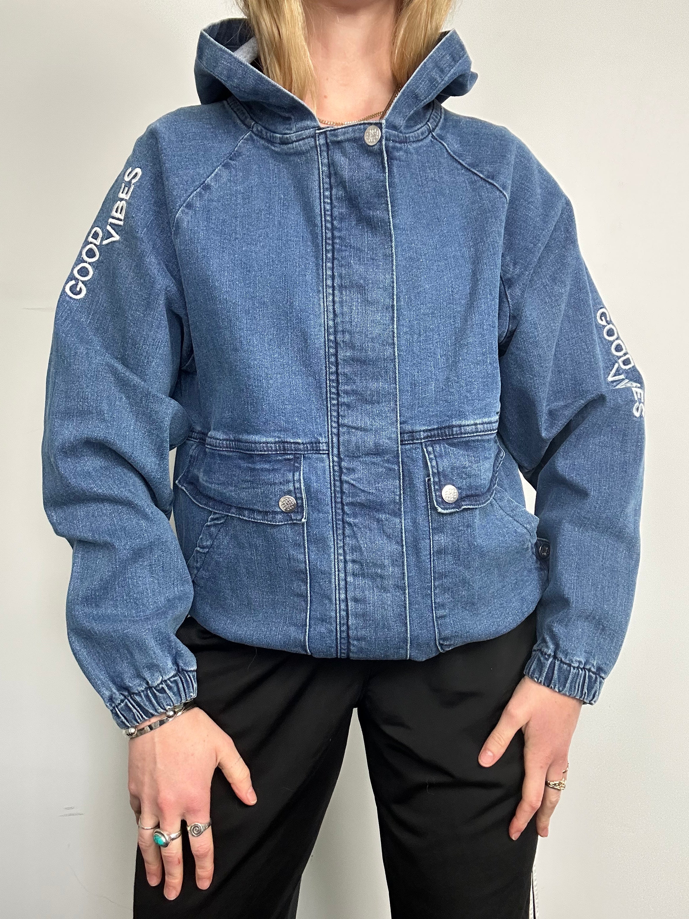 "Good Vibes" Denim Jacket Size S/M