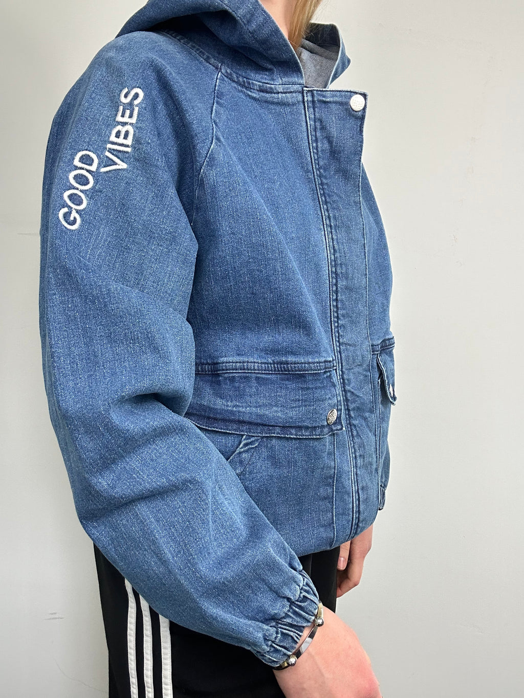 "Good Vibes" Denim Jacket Size S/M