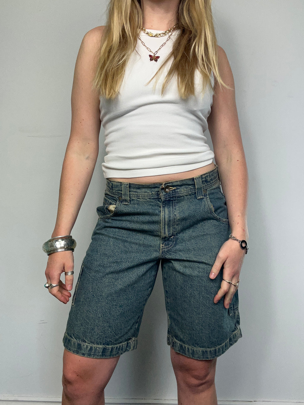 Denim Mid Rise Green Wash Jorts Size 10