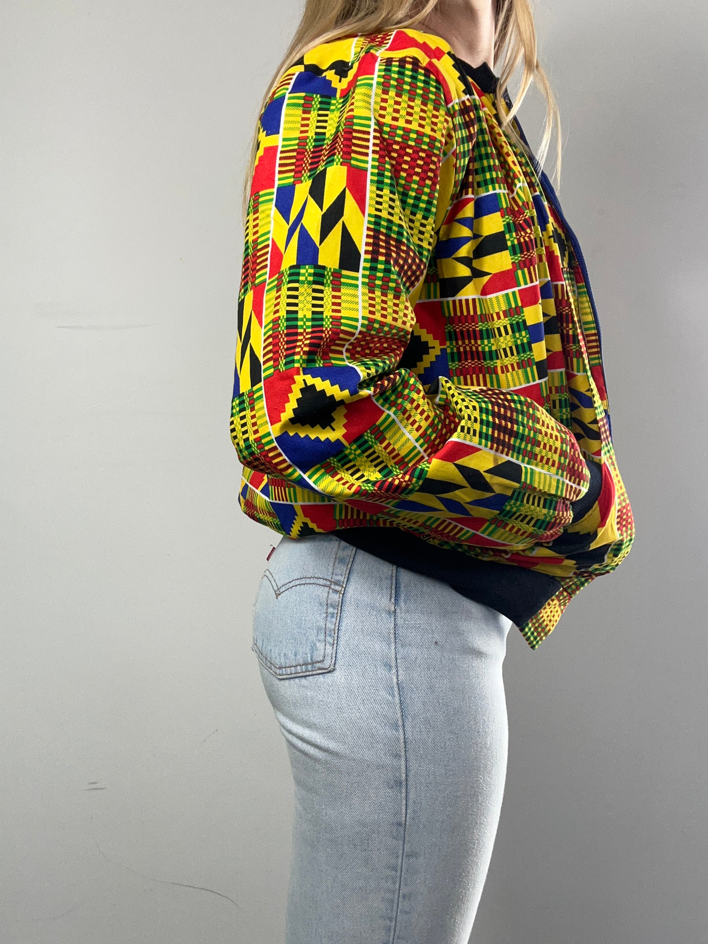 Ethnic African Material Bomber Jacket Size 10