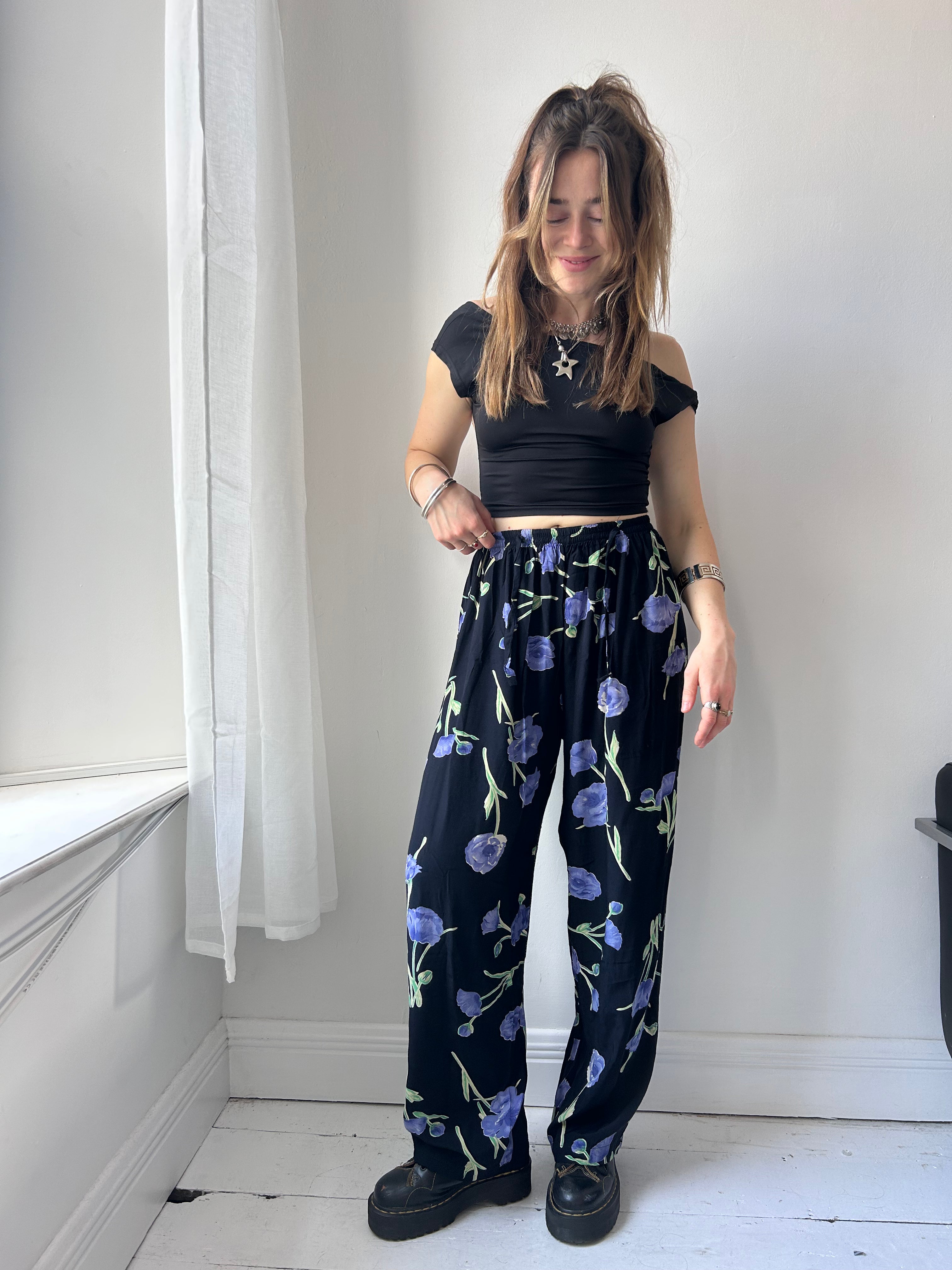 Purple Floral Wide Leg Pants Size 10