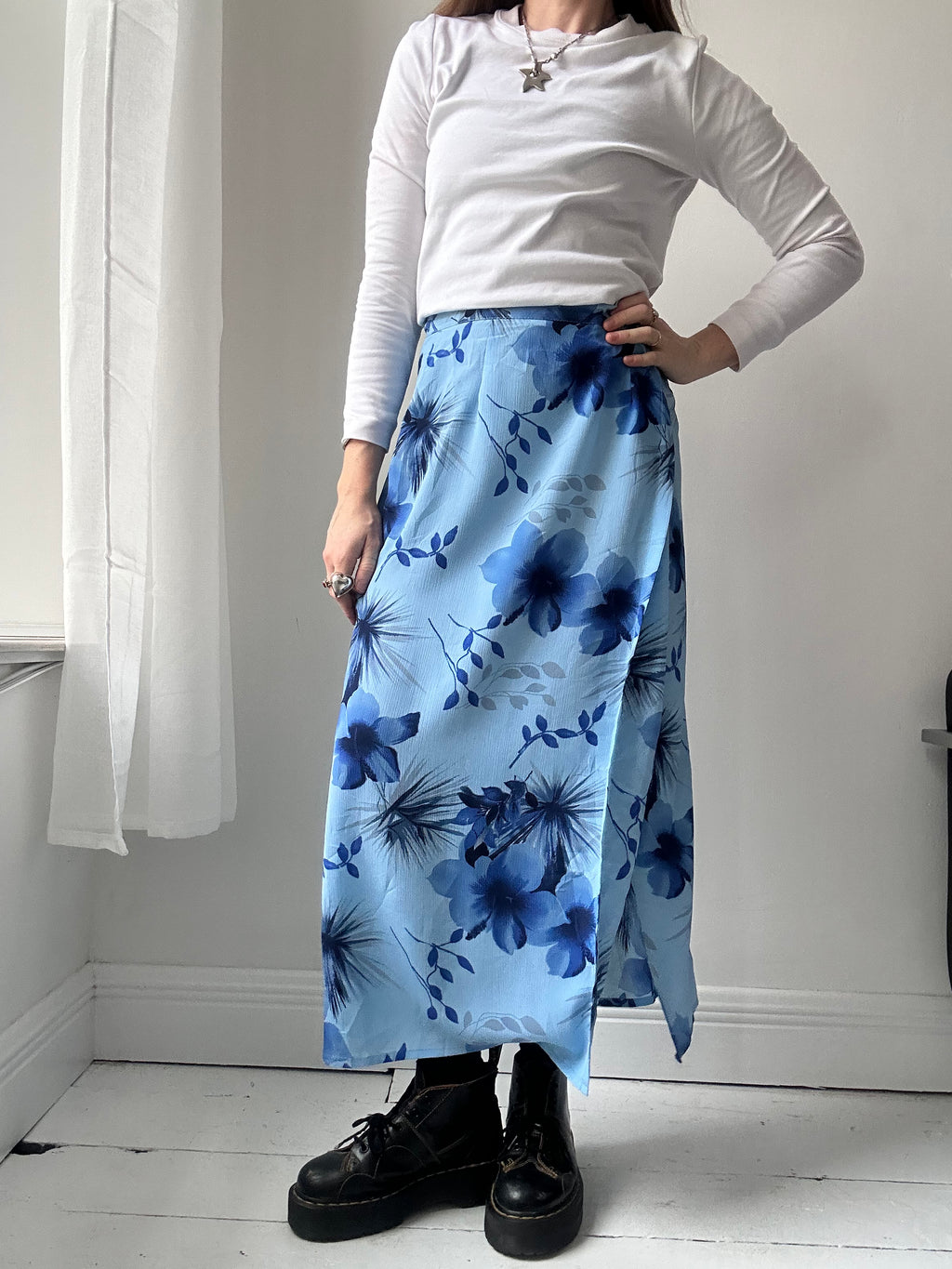 Blue Flroal Midi Skirt Size 8