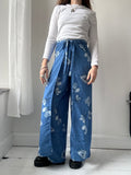 Blue Floral Wrap Pants Free Size