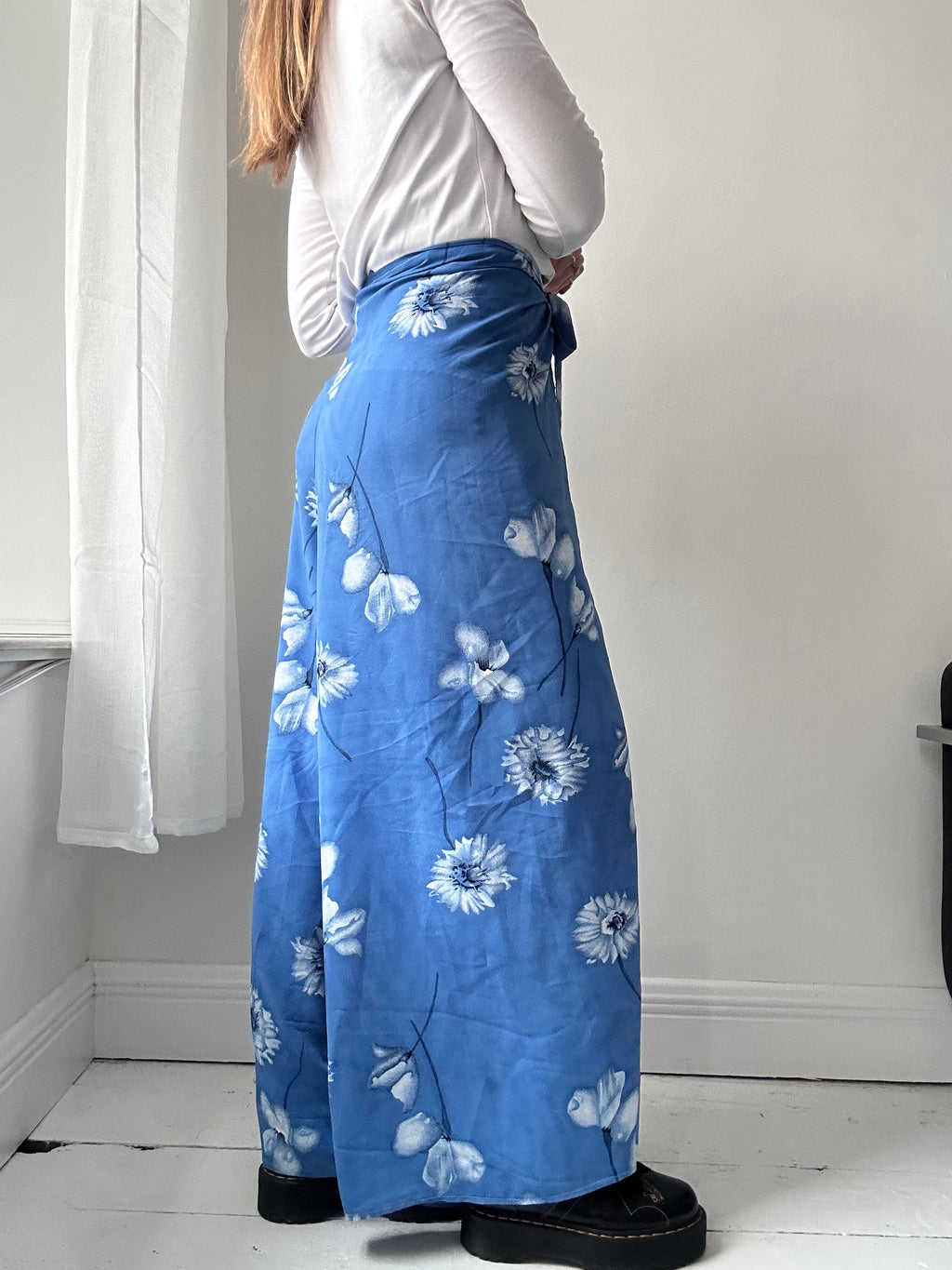 Blue Floral Wrap Pants Free Size