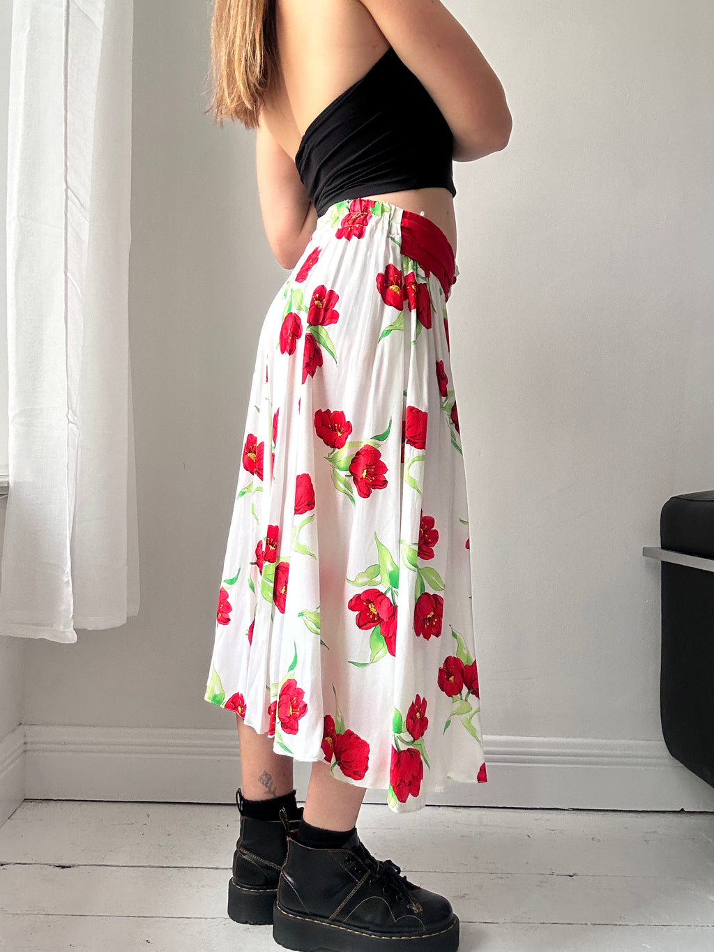Red Flroal Midi Skirt Size 8