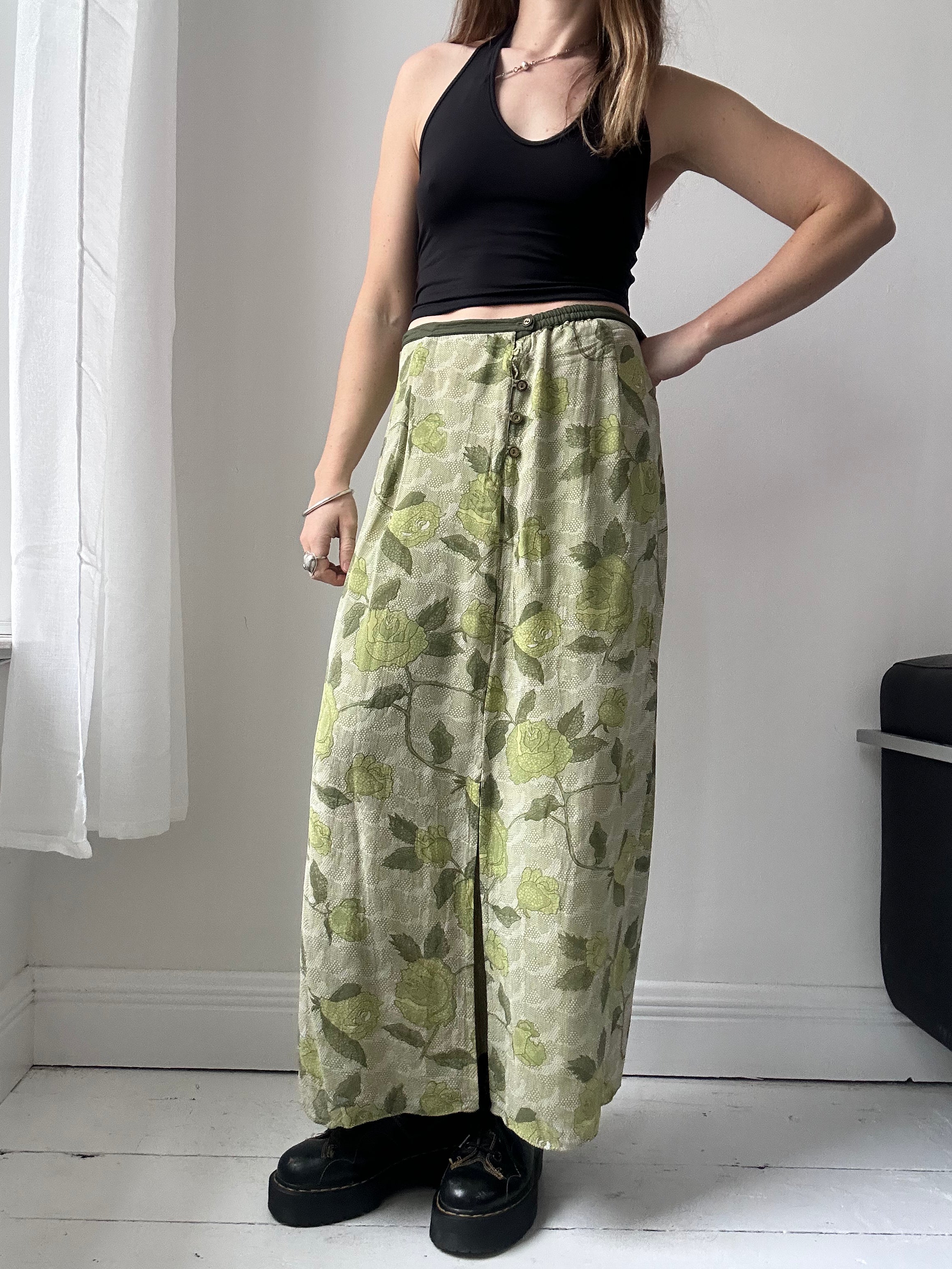 Green Maxi Skirt 90's Size 14