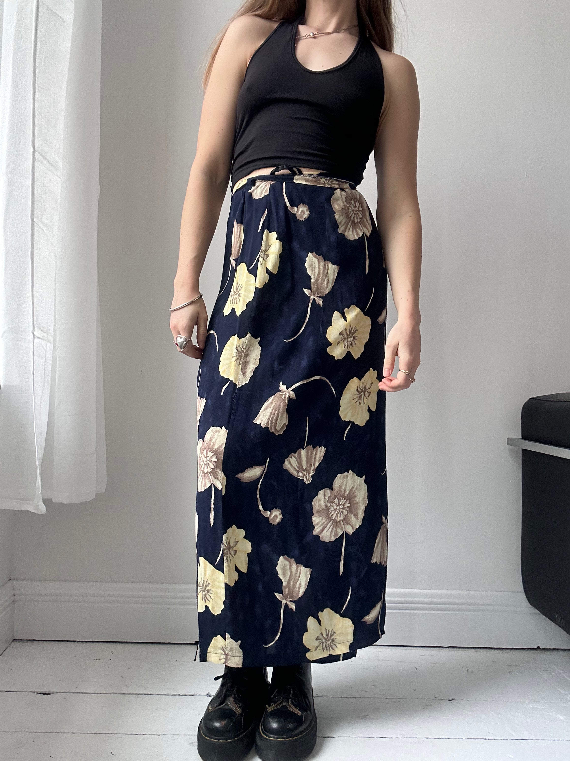 Navy Floral Wrap Skirt Size 10