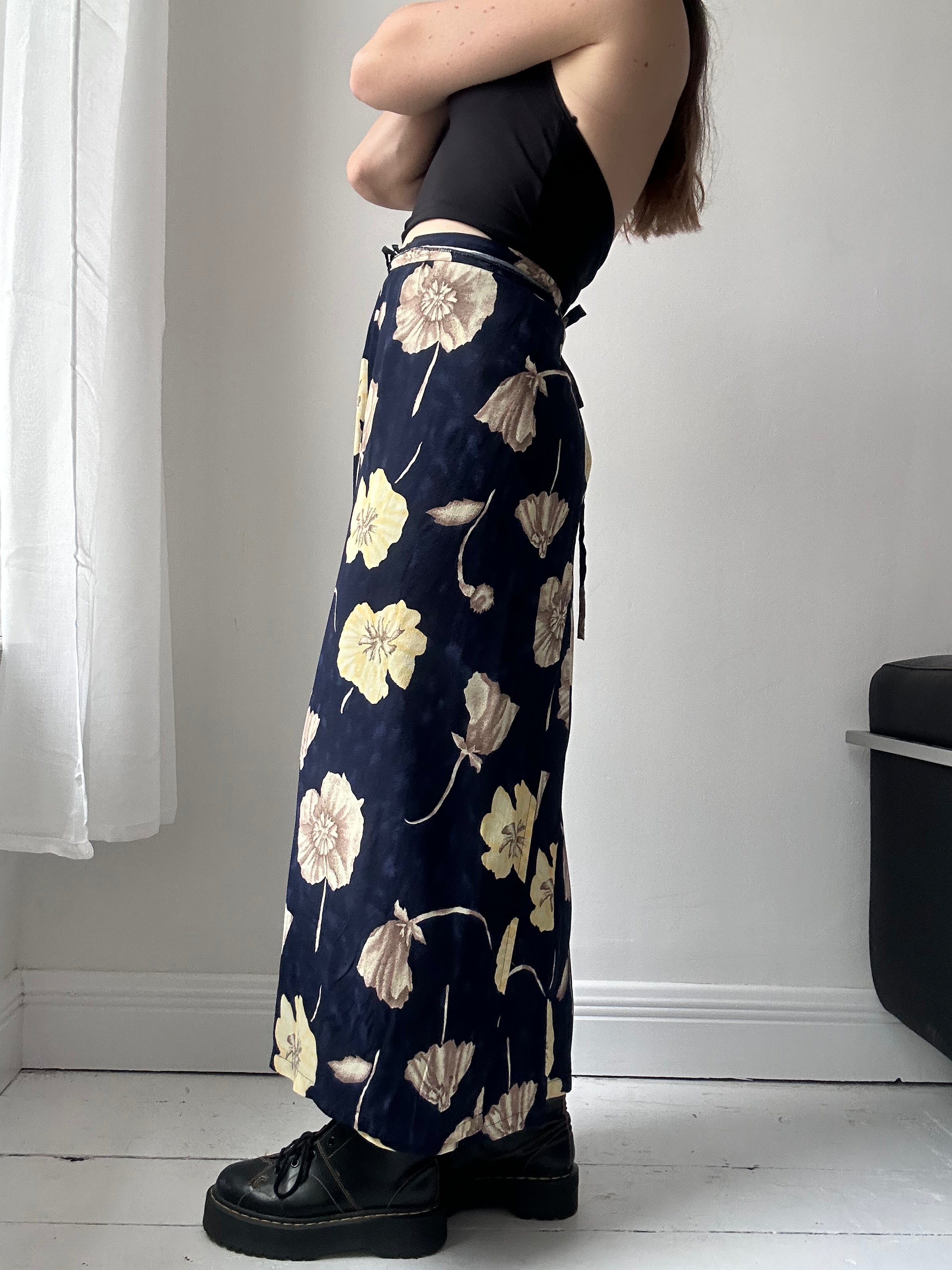 Navy Floral Wrap Skirt Size 10
