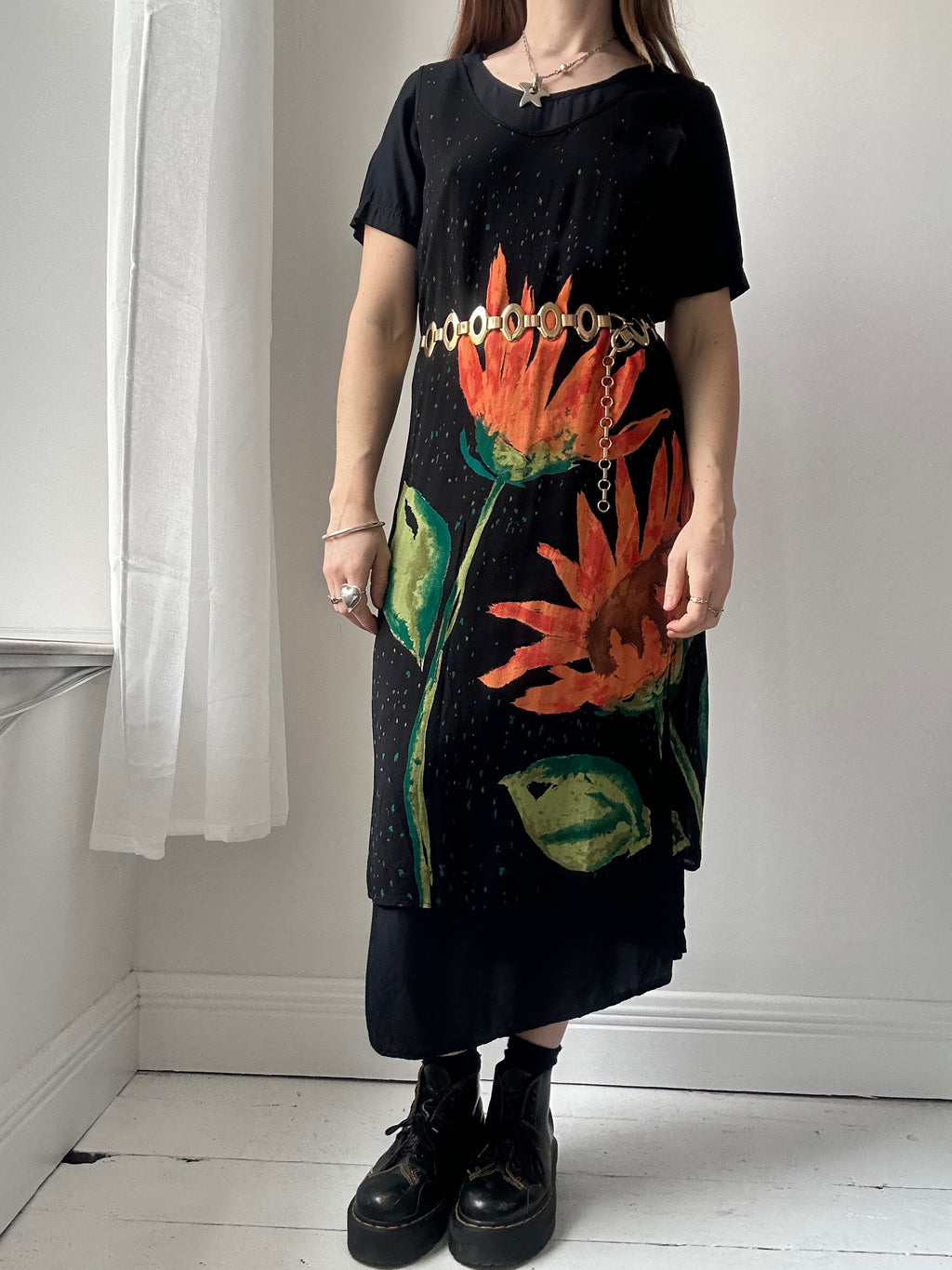 Orange Floral Midi Dress Size 12