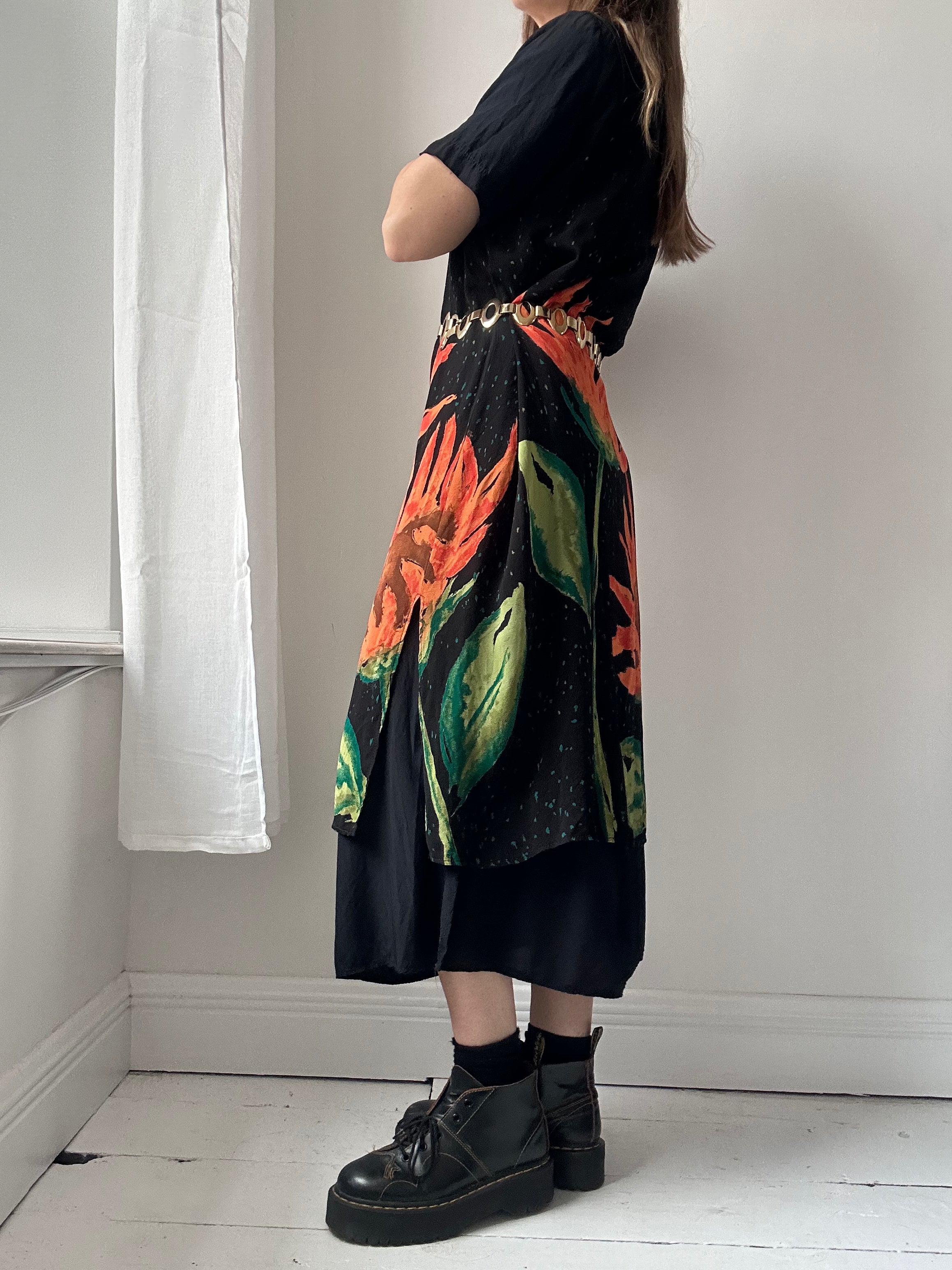 Orange Floral Midi Dress Size 12