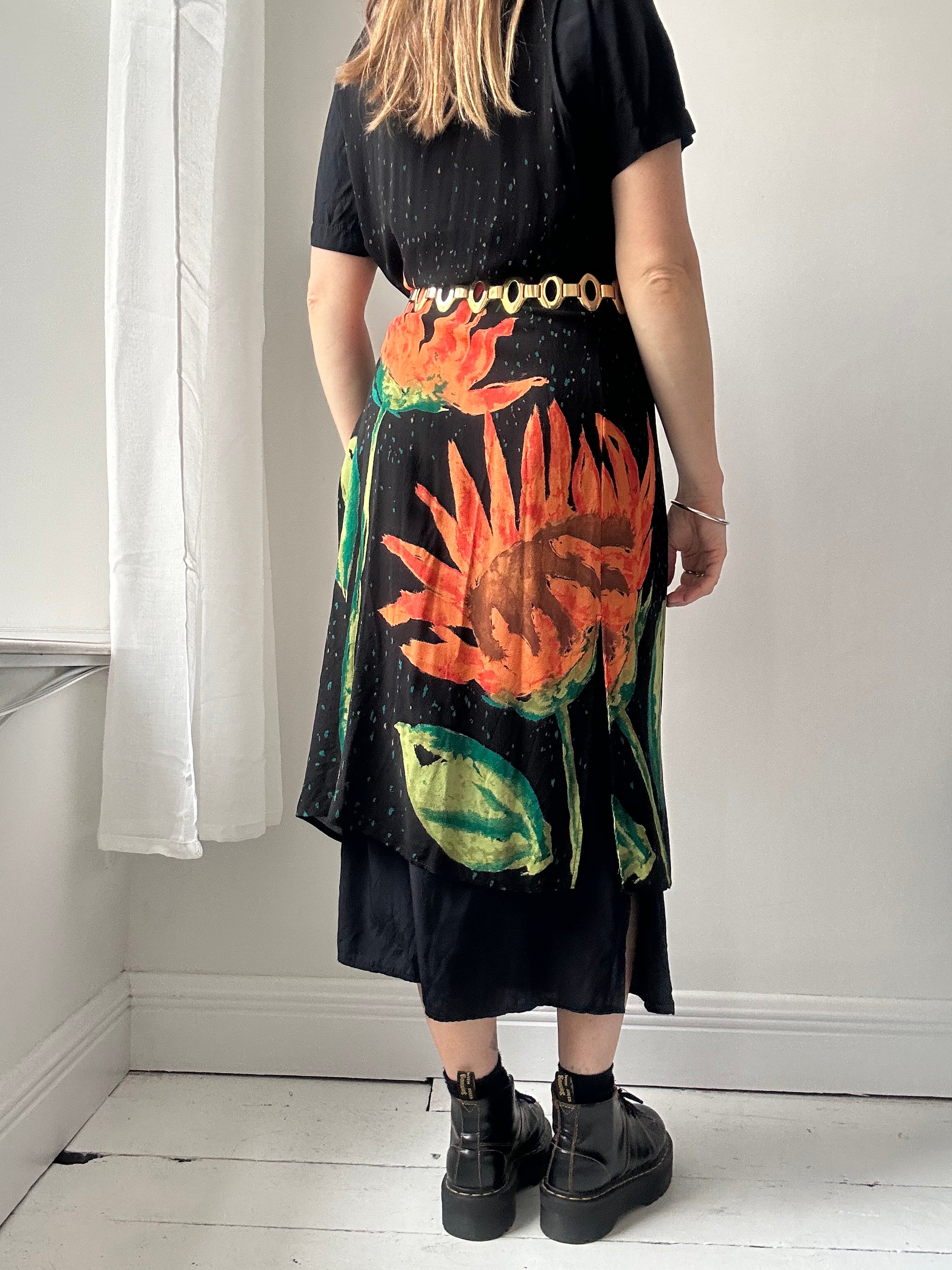 Orange Floral Midi Dress Size 12
