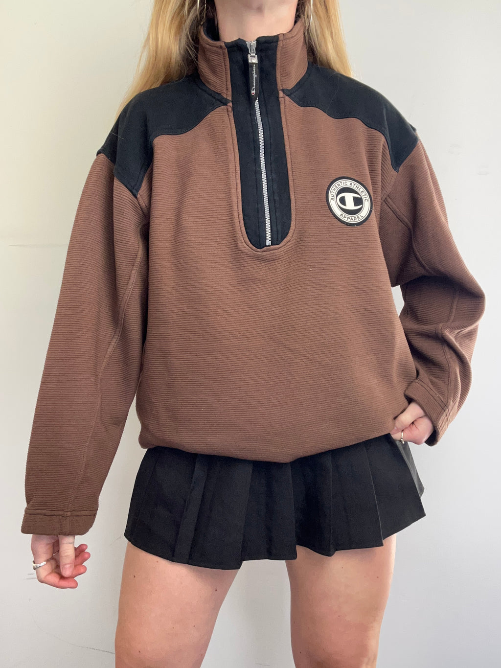 Champion Brown Half Zip Sweater Size L
