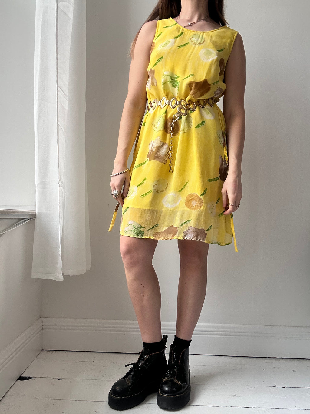 Yellow Floral Mini Dress Size 12
