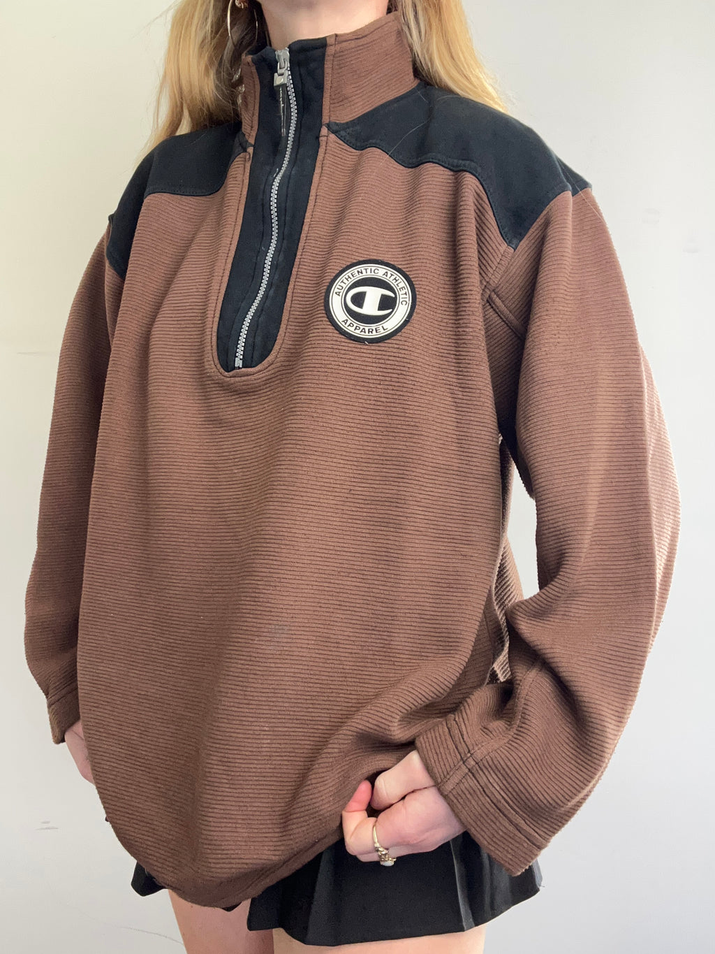 Champion Brown Half Zip Sweater Size L