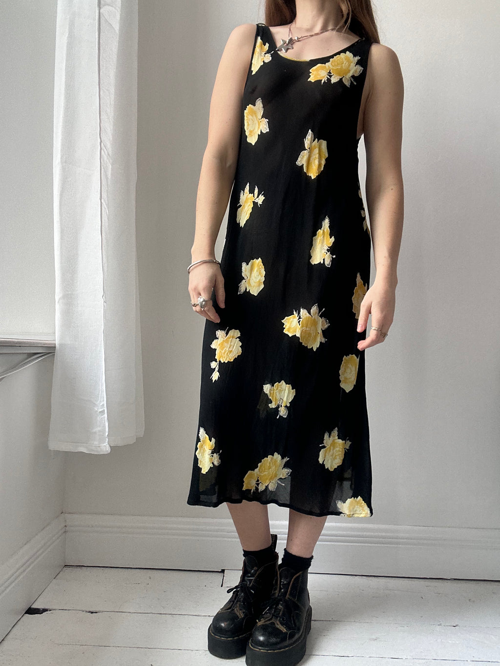 Yellow Floral Sheer Dress Size 10
