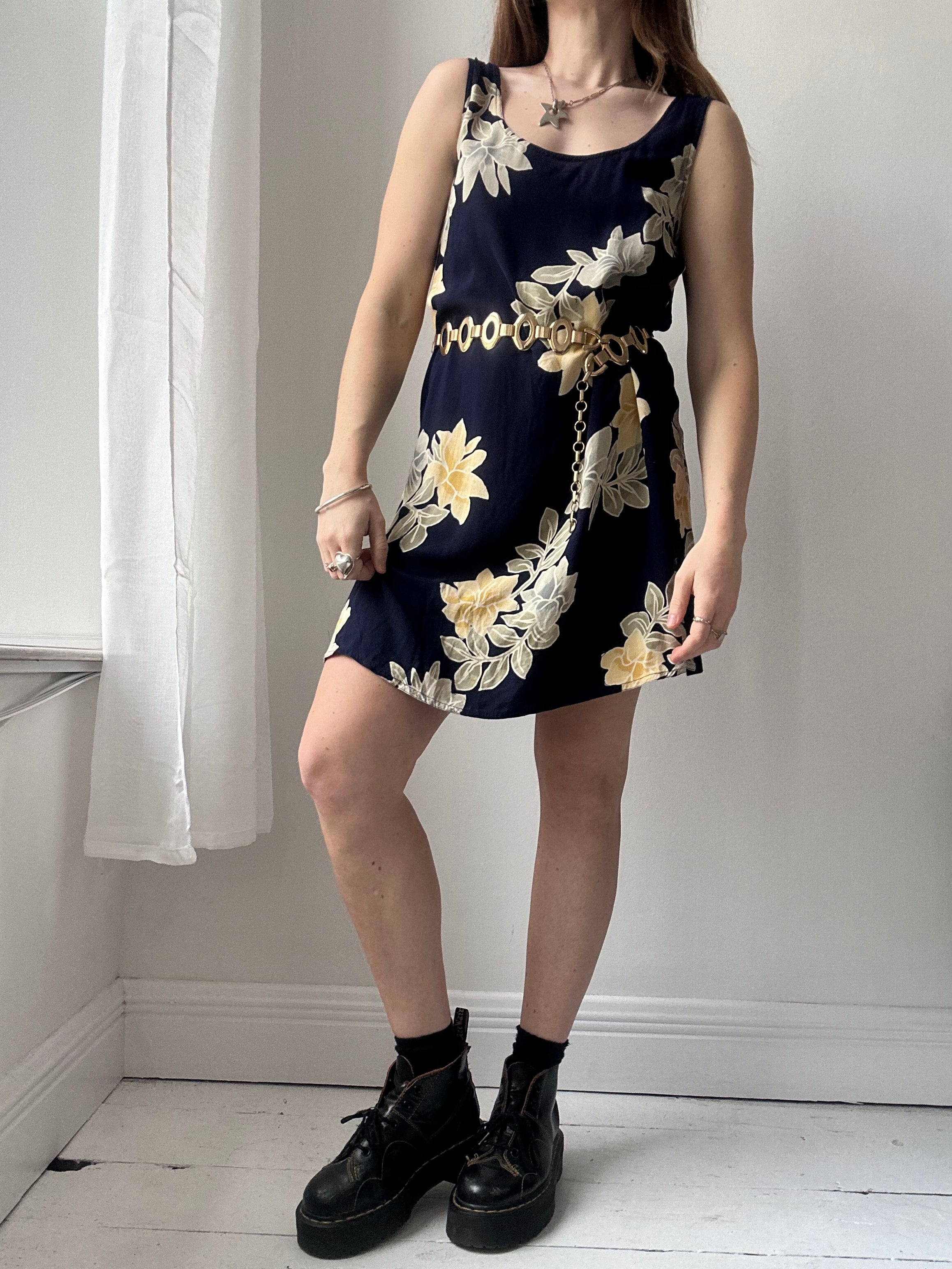 Navy Floral Mini Dress Size 10