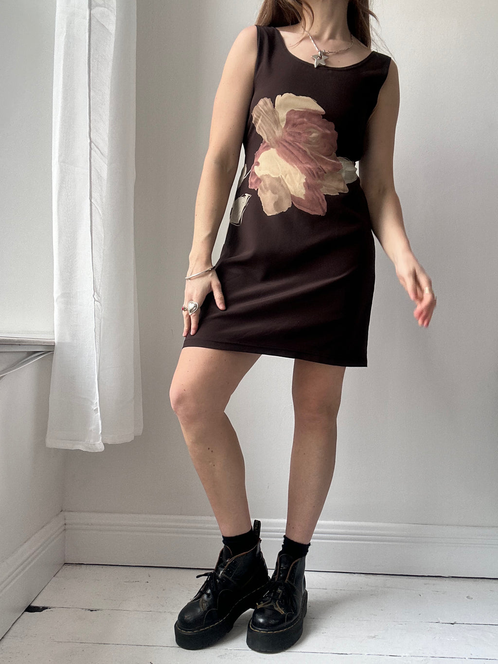 Floral Brown Mini Dress Size 10