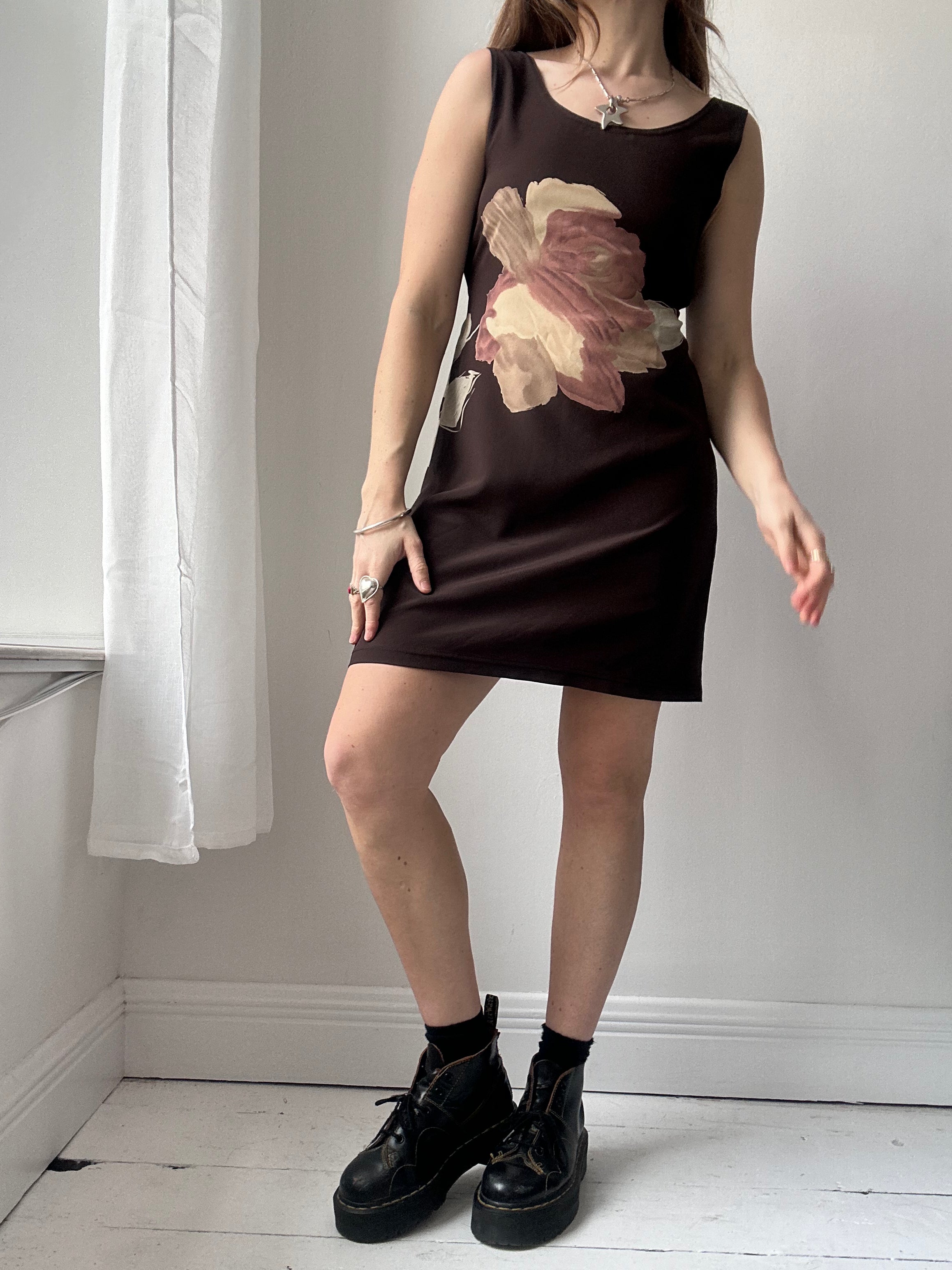 Floral Brown Mini Dress Size 10
