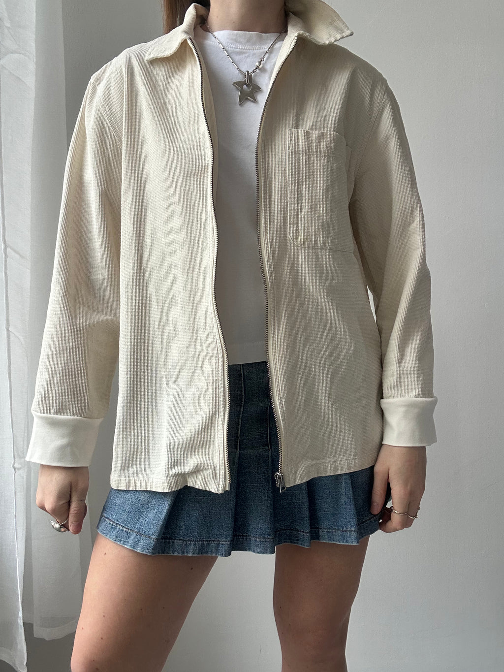 Cream Zip Thru Shirt size S/M