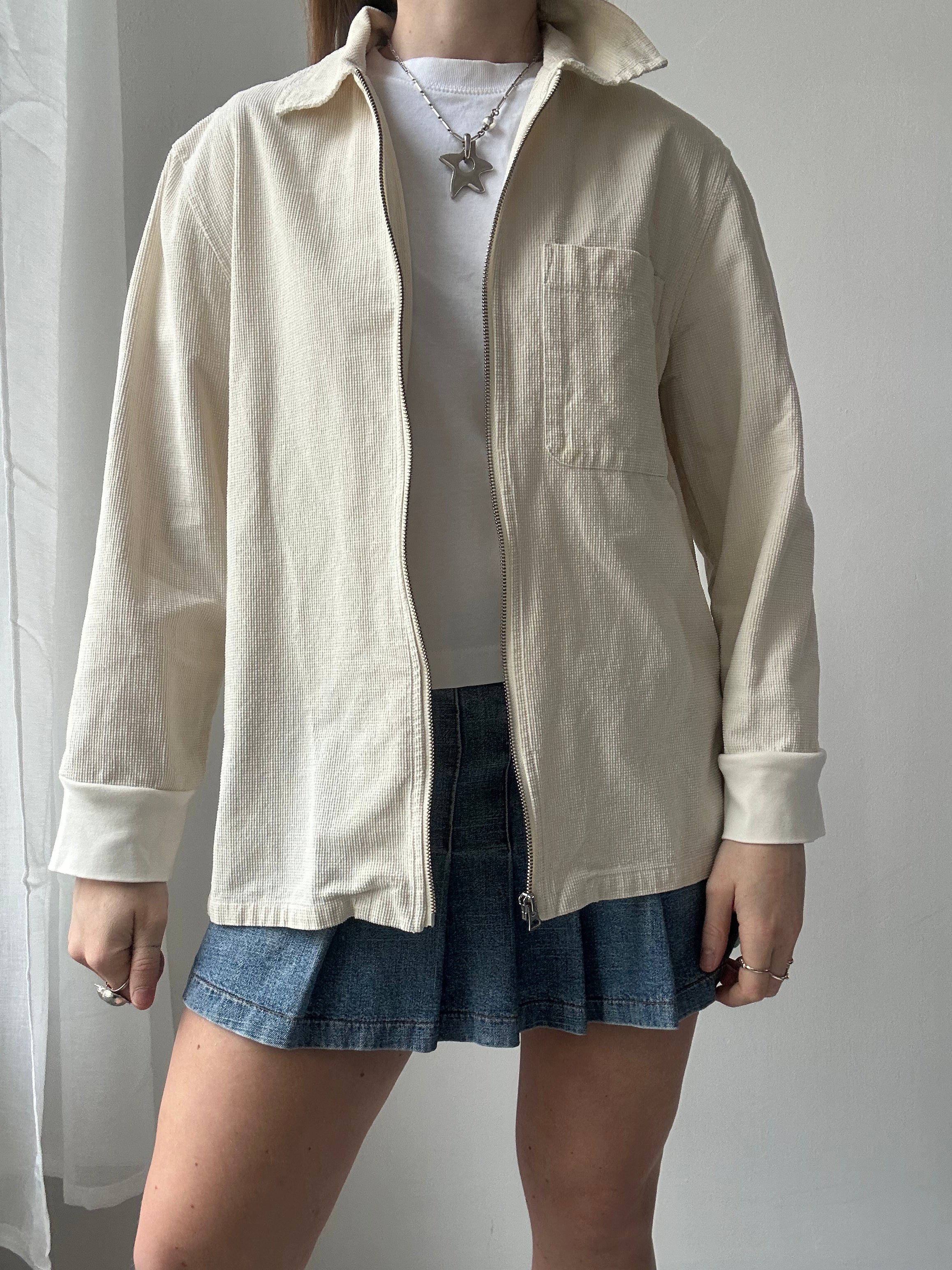 Cream Zip Thru Shirt size S/M
