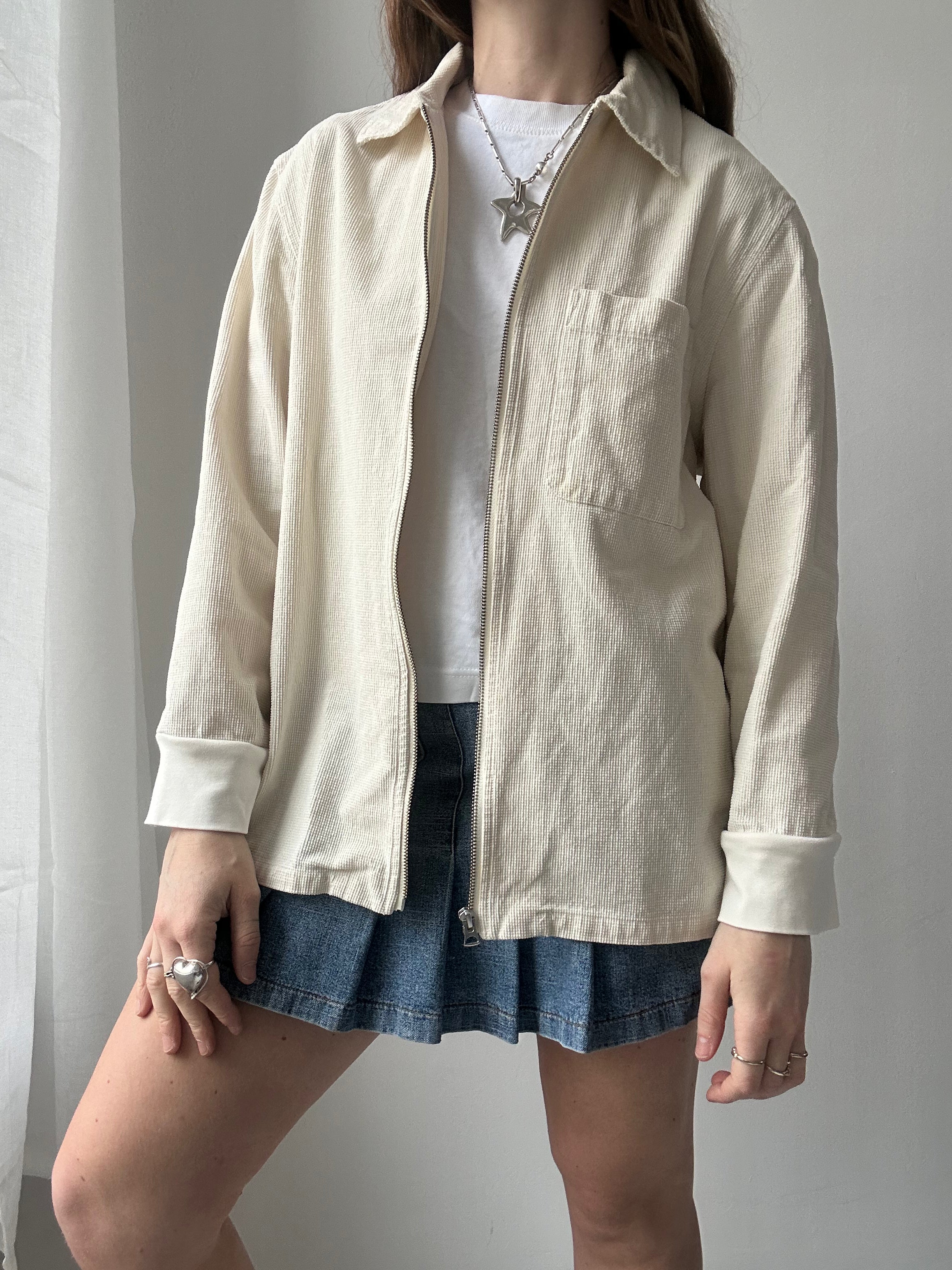Cream Zip Thru Shirt size S/M