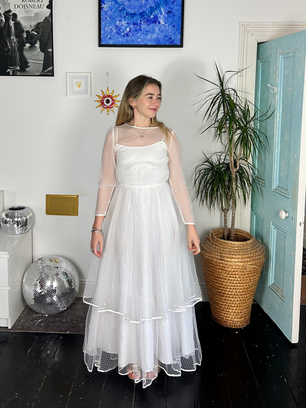 mesh polkadot 1970's Wedding Dress Size 8