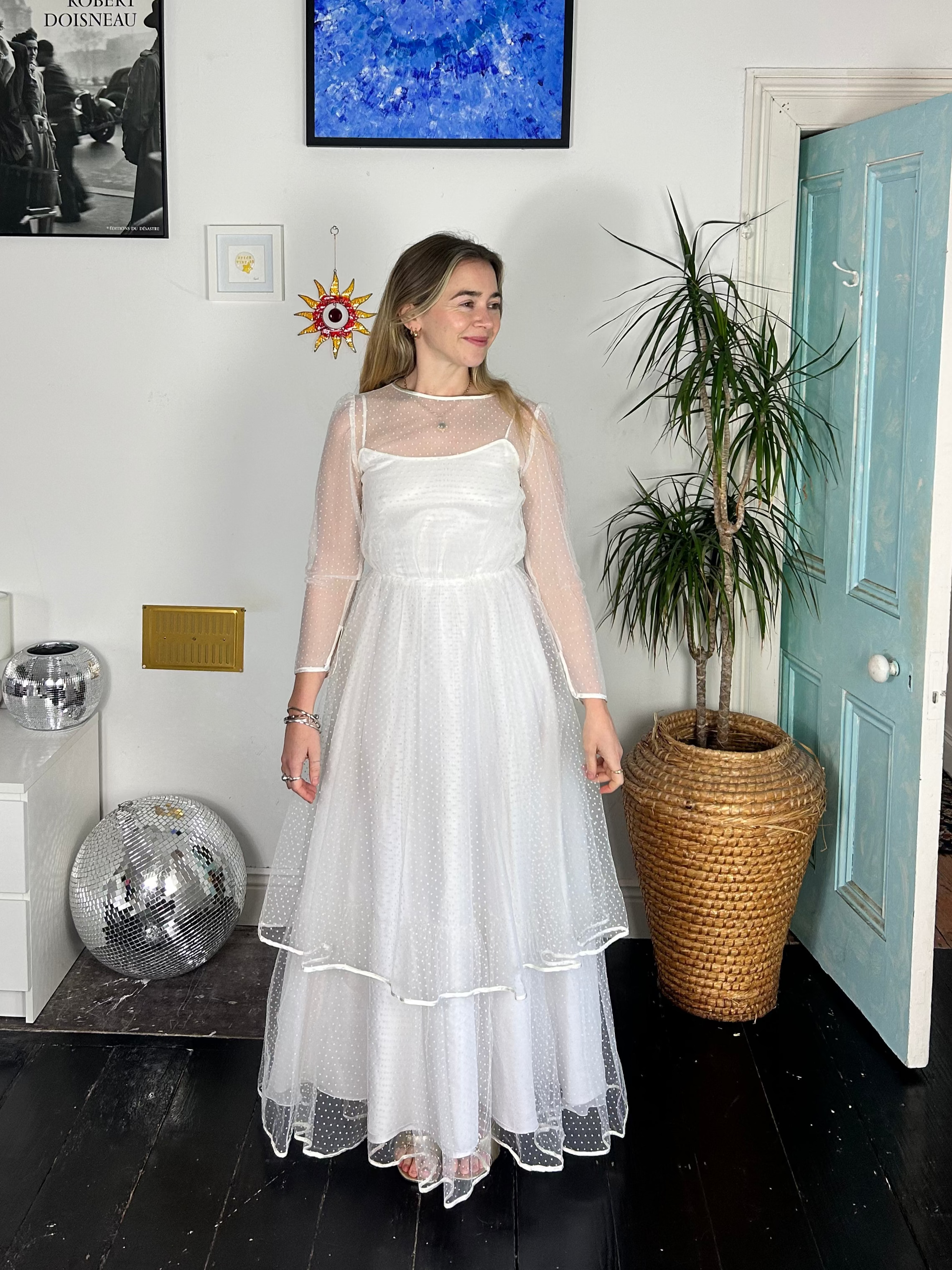 mesh polkadot 1970's Wedding Dress Size 8