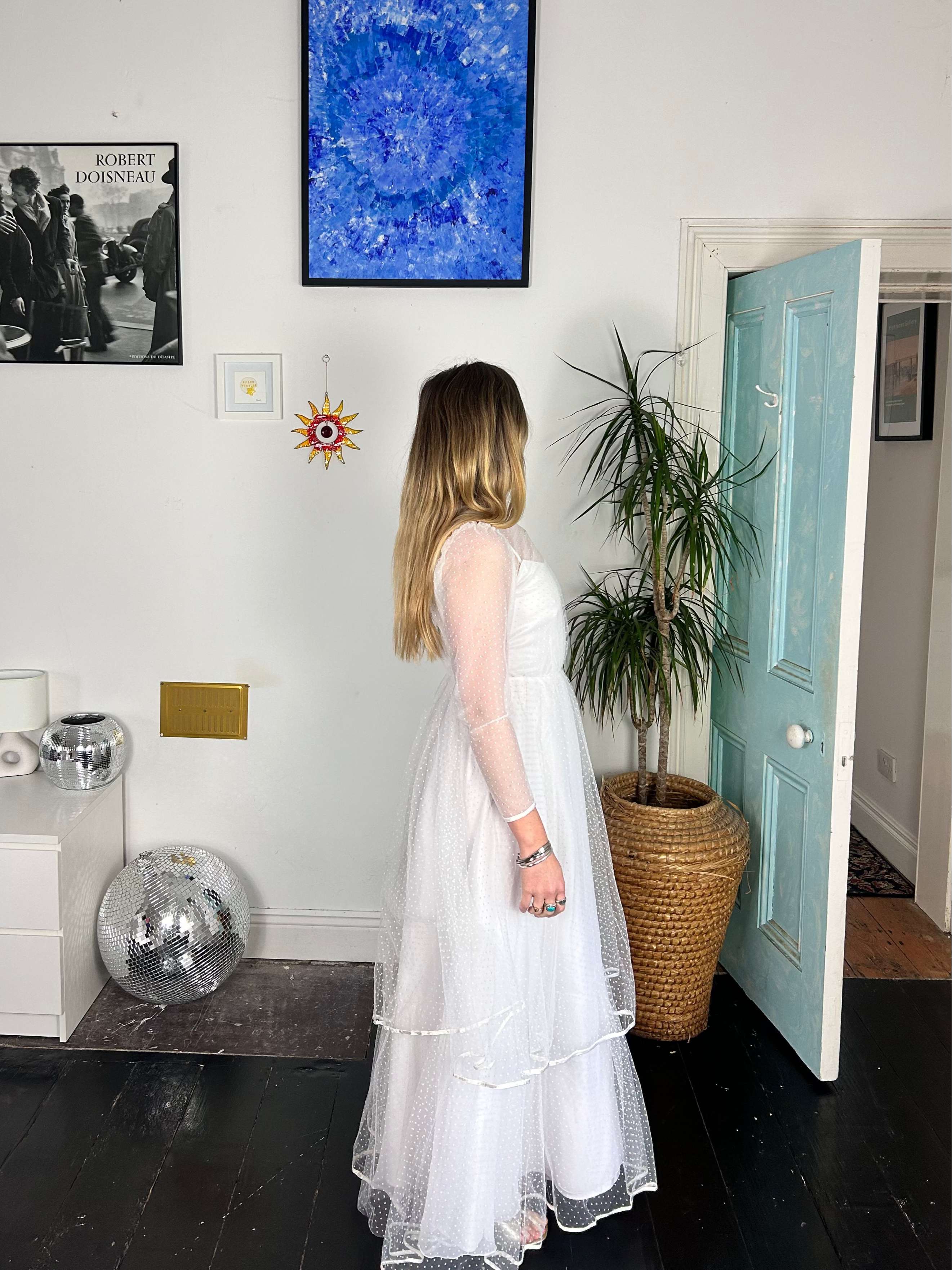 mesh polkadot 1970's Wedding Dress Size 8