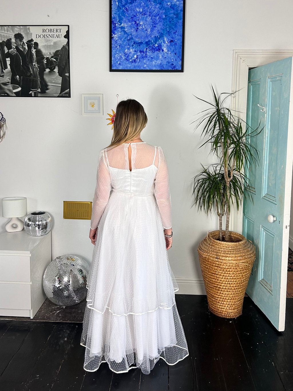 mesh polkadot 1970's Wedding Dress Size 8