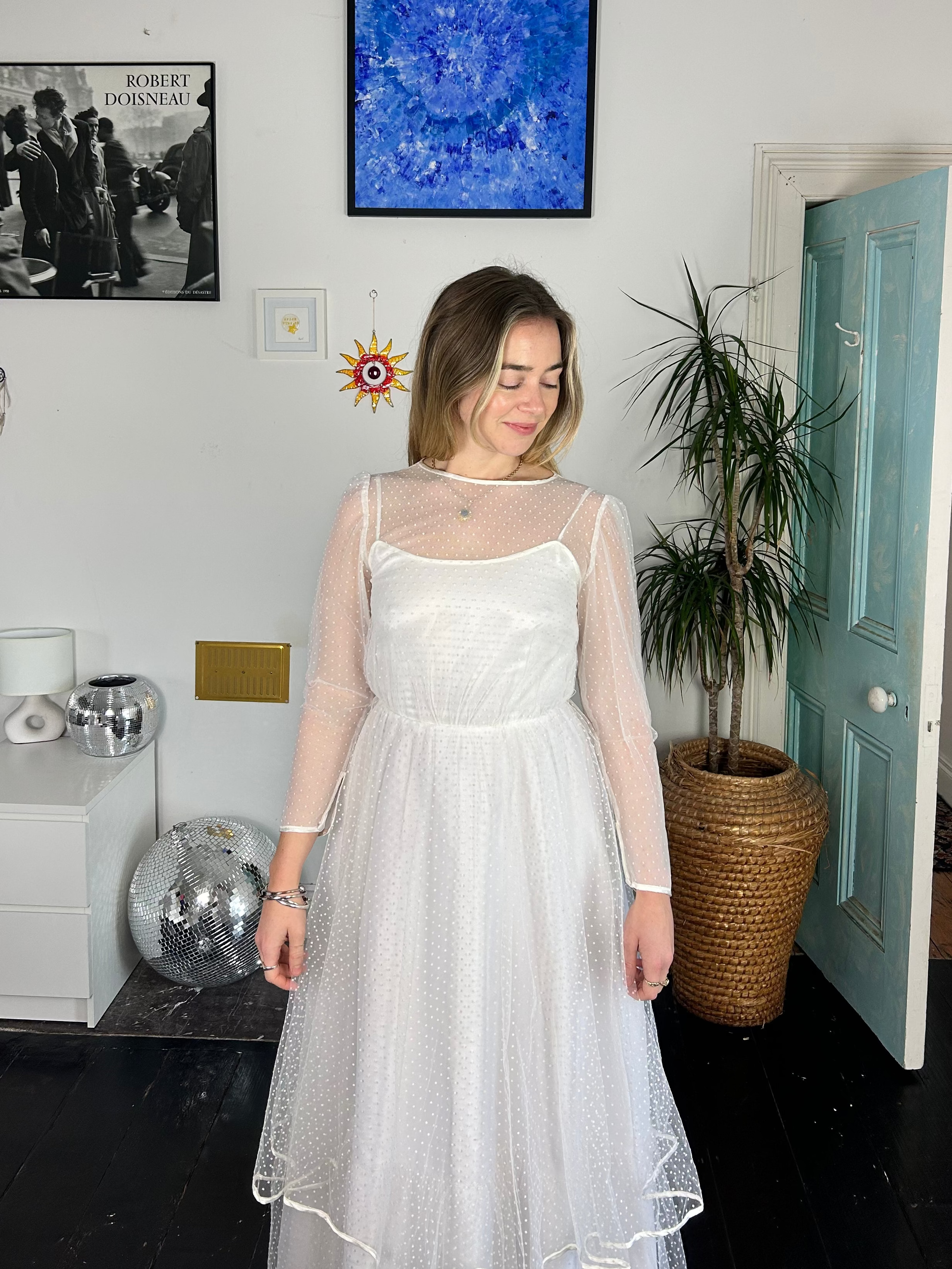 mesh polkadot 1970's Wedding Dress Size 8