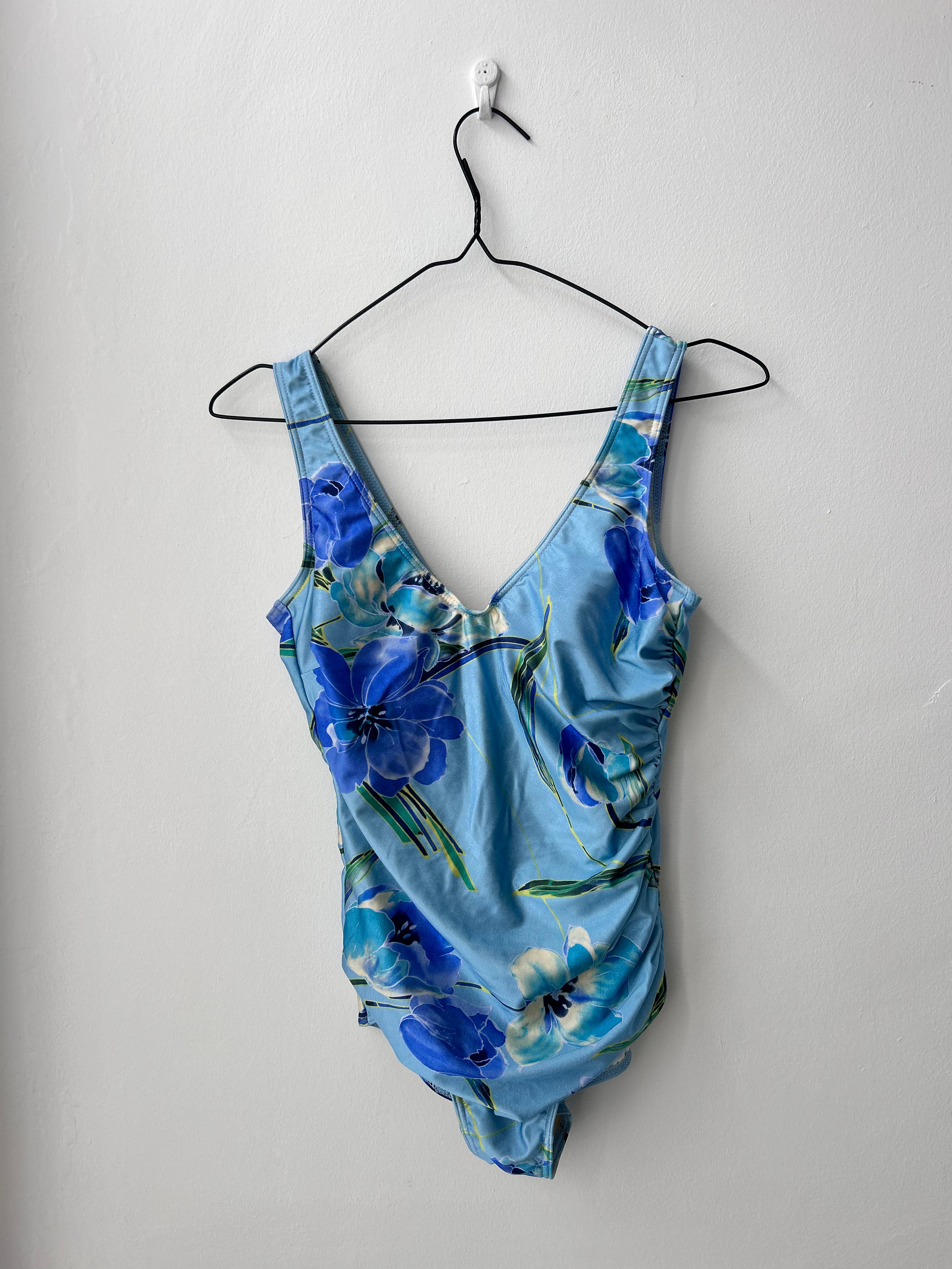 Blue 80's Flroal Swimsuit Size 14