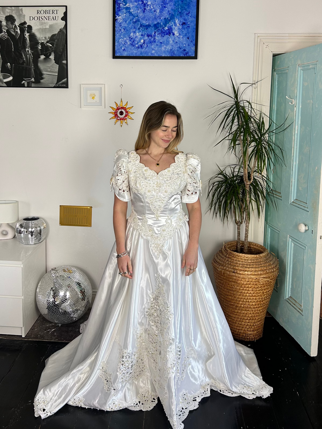 1980's Sequin Embellished Wedding Dress Size 10