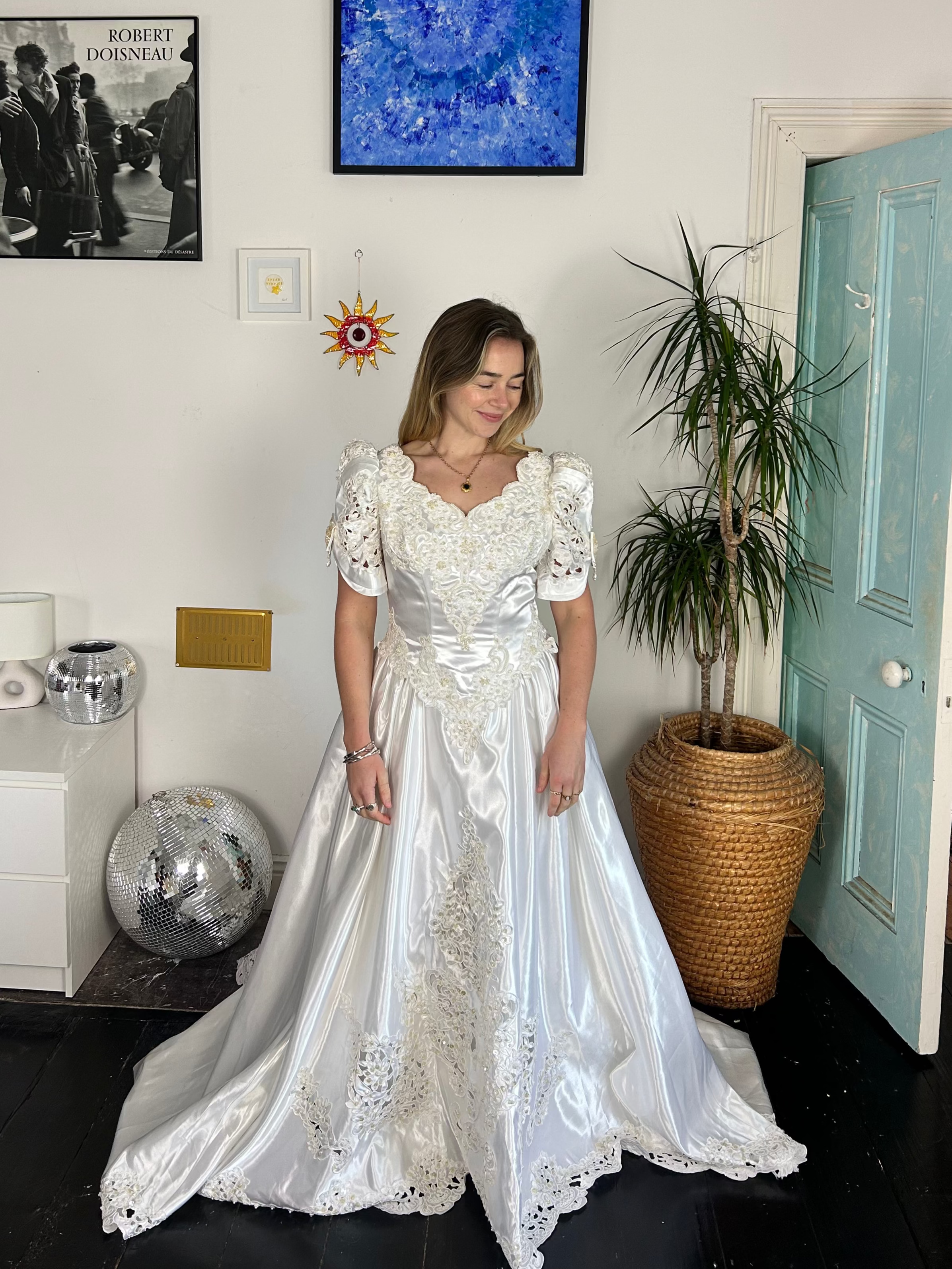 1980's Sequin Embellished Wedding Dress Size 10