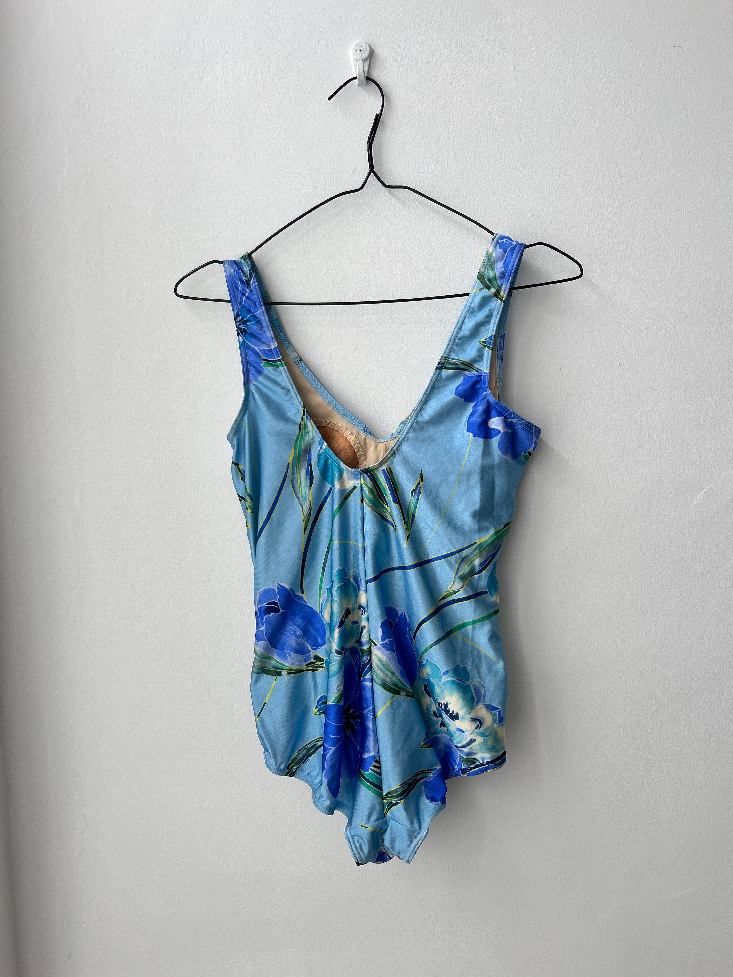Blue 80's Flroal Swimsuit Size 14
