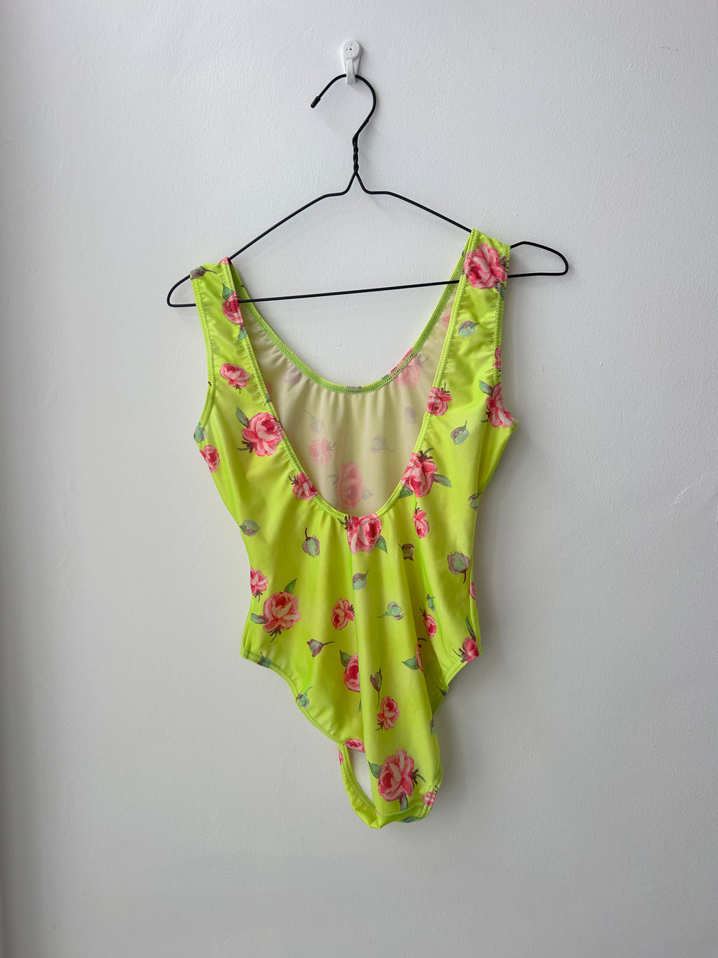 Lime Green 90's Flroal swimsuit size 10