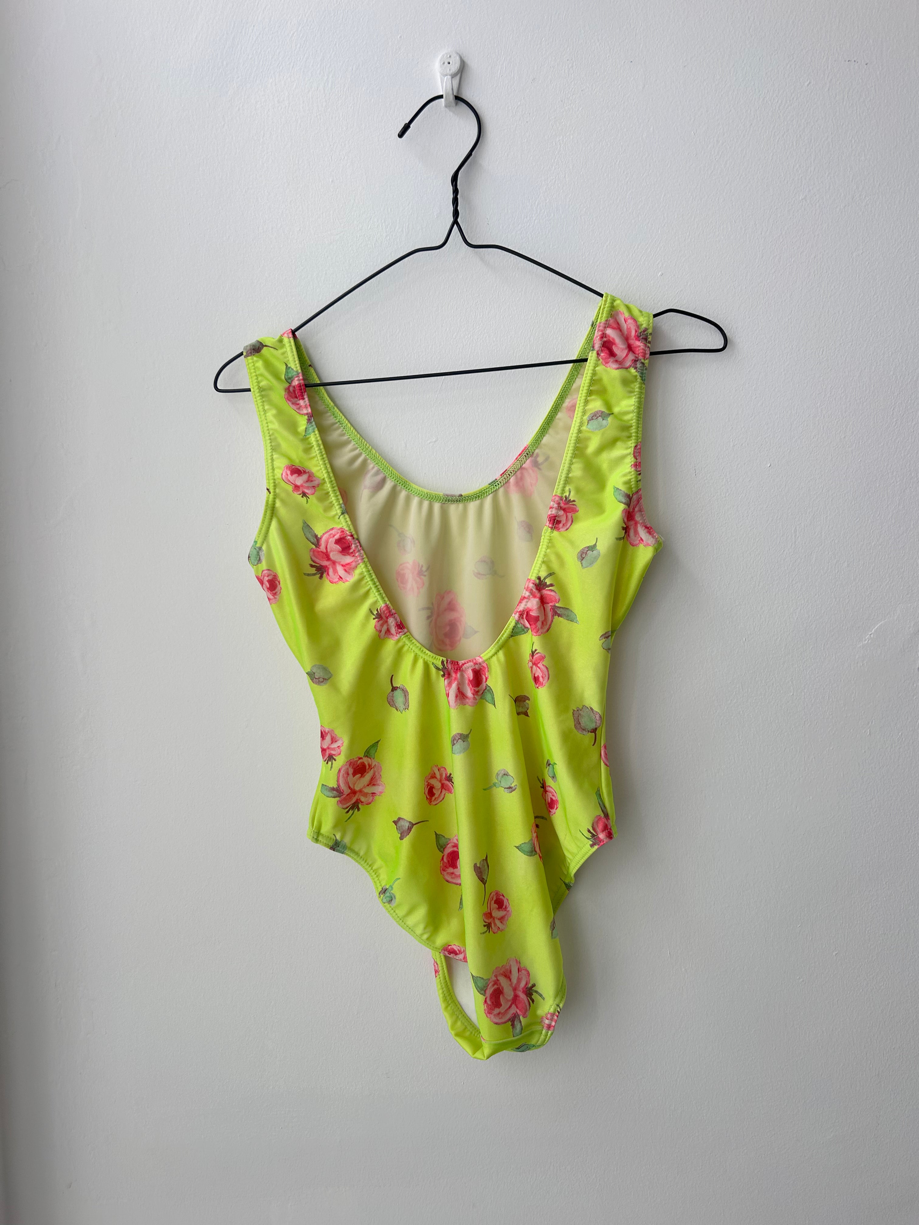 Lime Green 90's Flroal swimsuit size 10