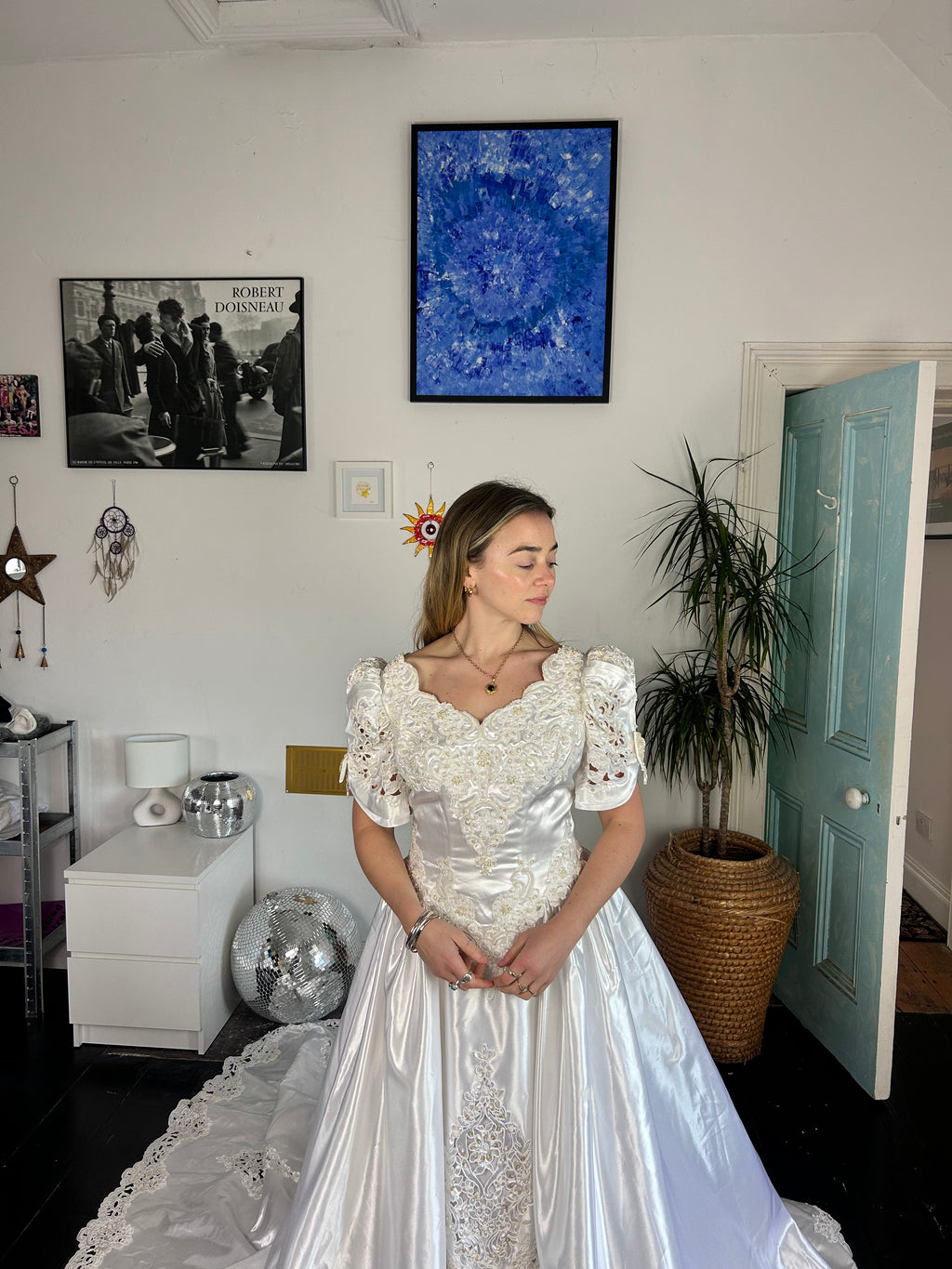 1980's Sequin Embellished Wedding Dress Size 10