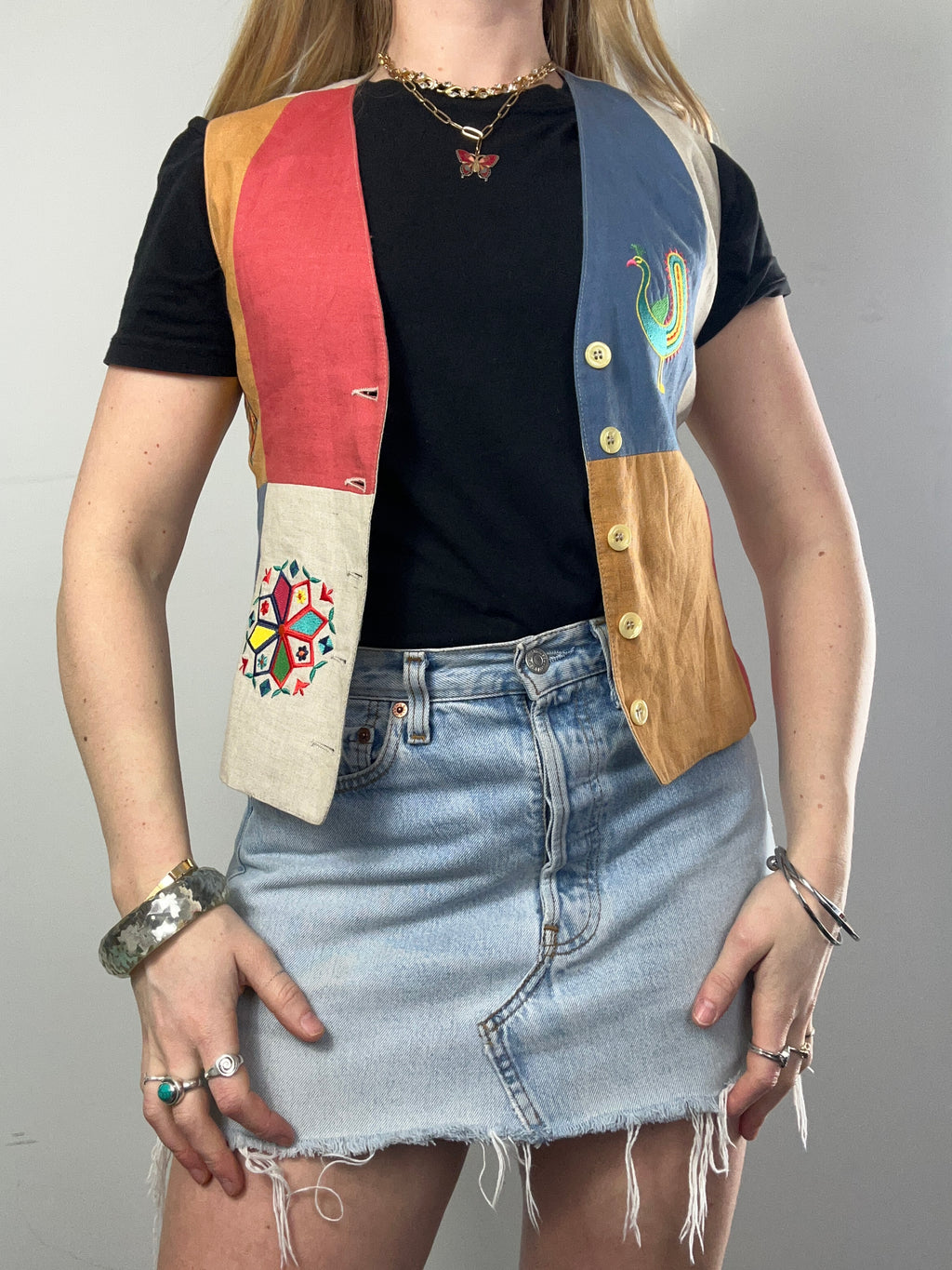 Embropidred Colour Block Waistcoat Size S