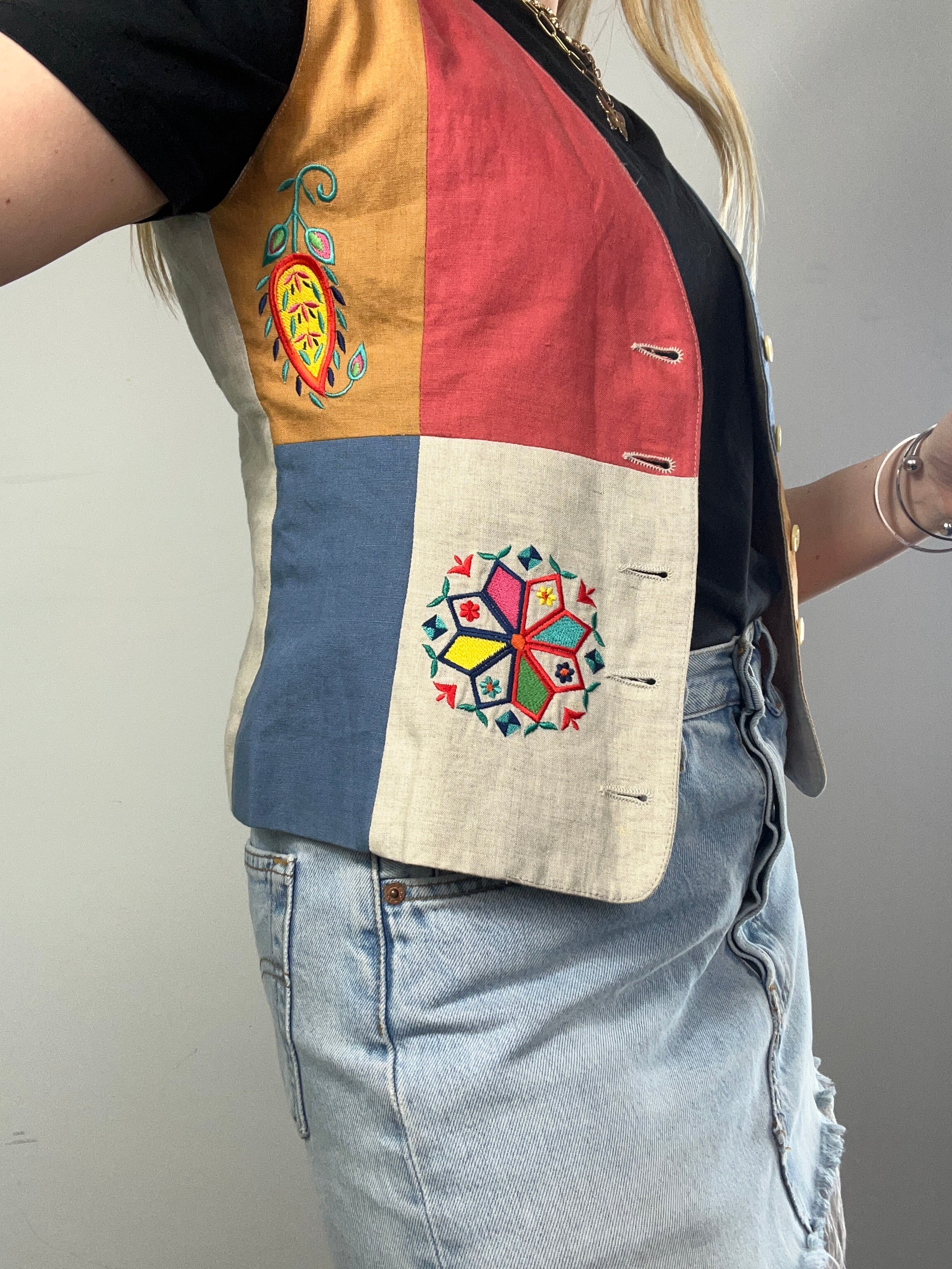 Embropidred Colour Block Waistcoat Size S