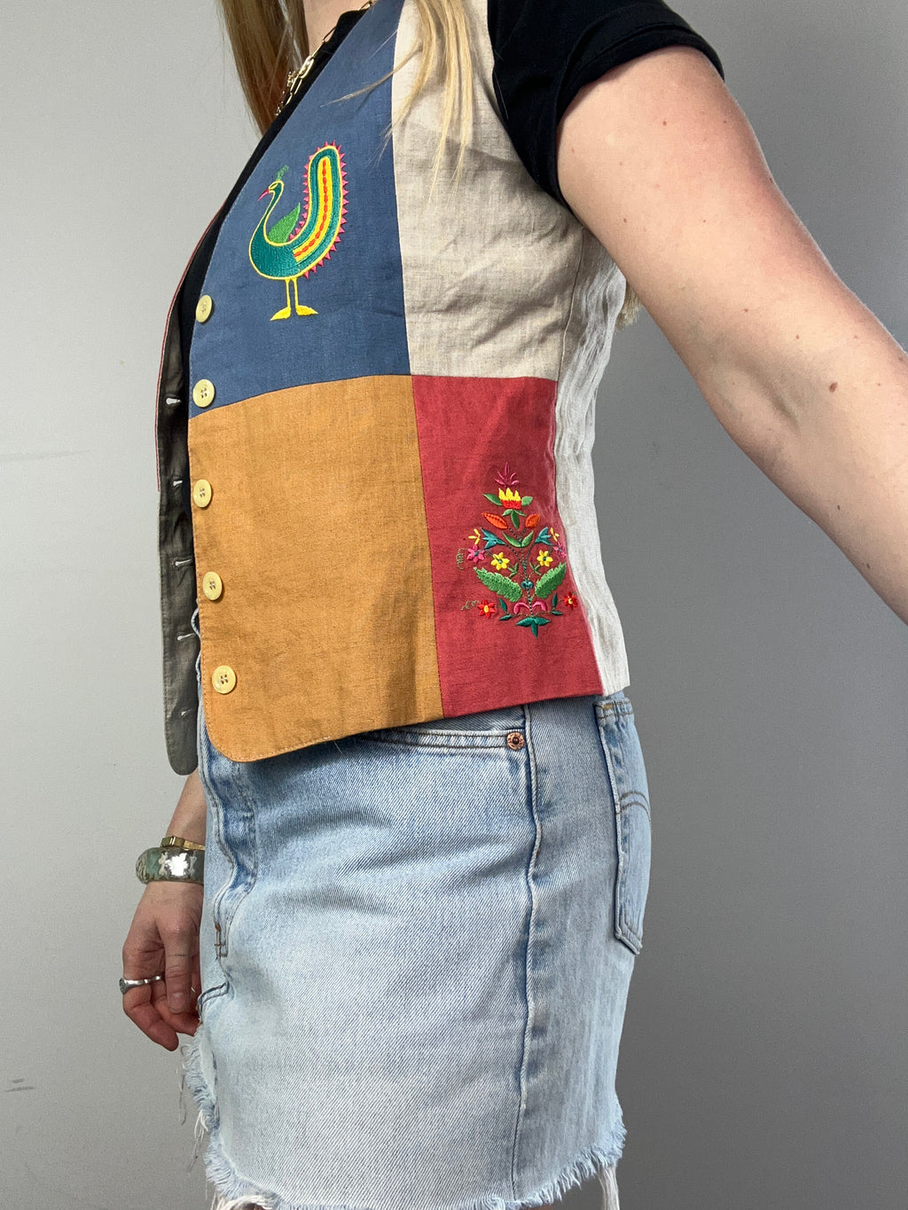 Embropidred Colour Block Waistcoat Size S