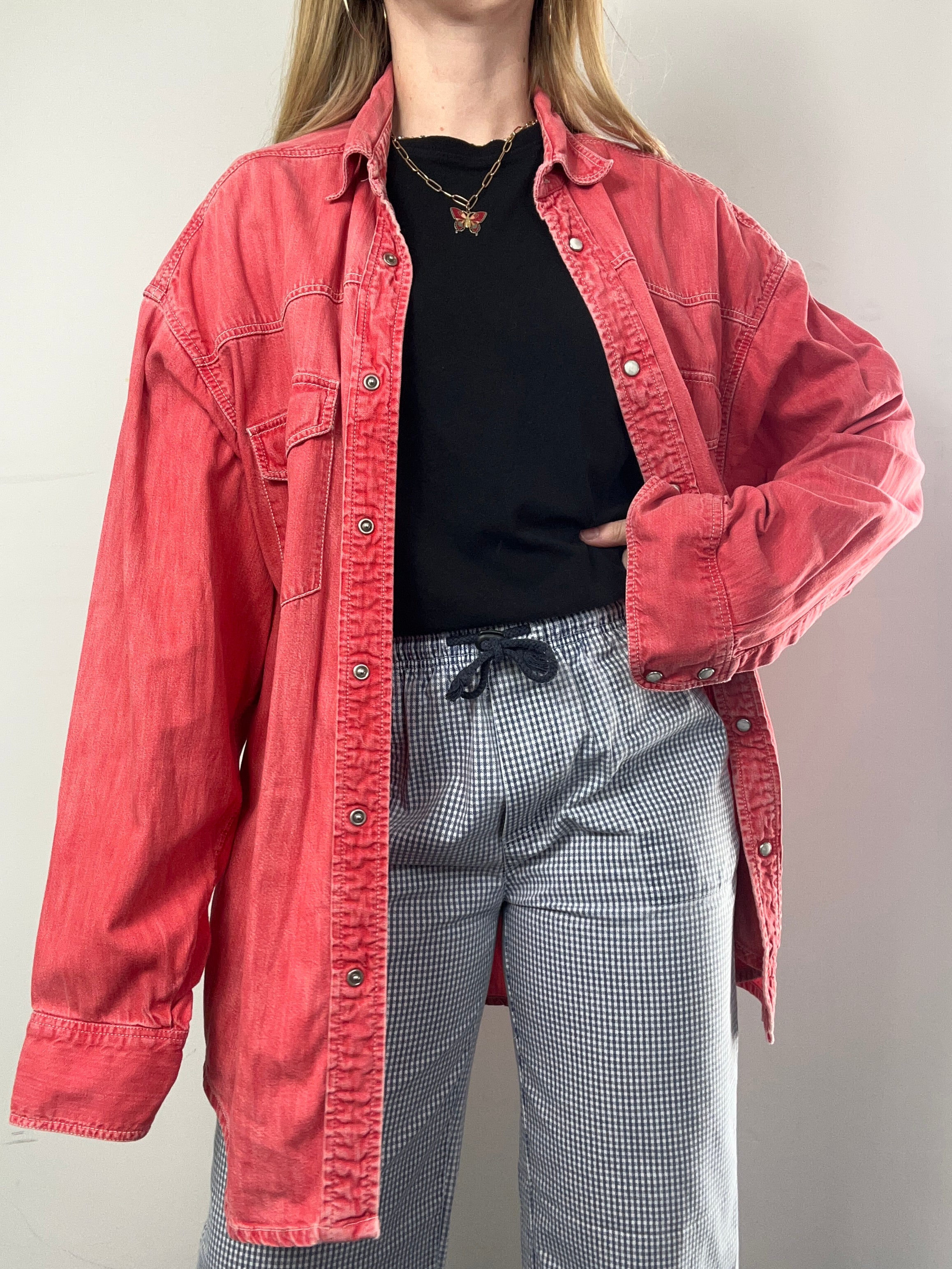 Red Denim Shirt 90's Size Xl