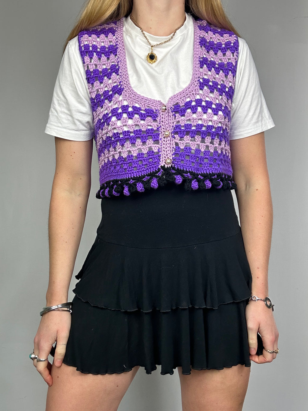 Crochet 70's Cropped Fringed Vest Size 10