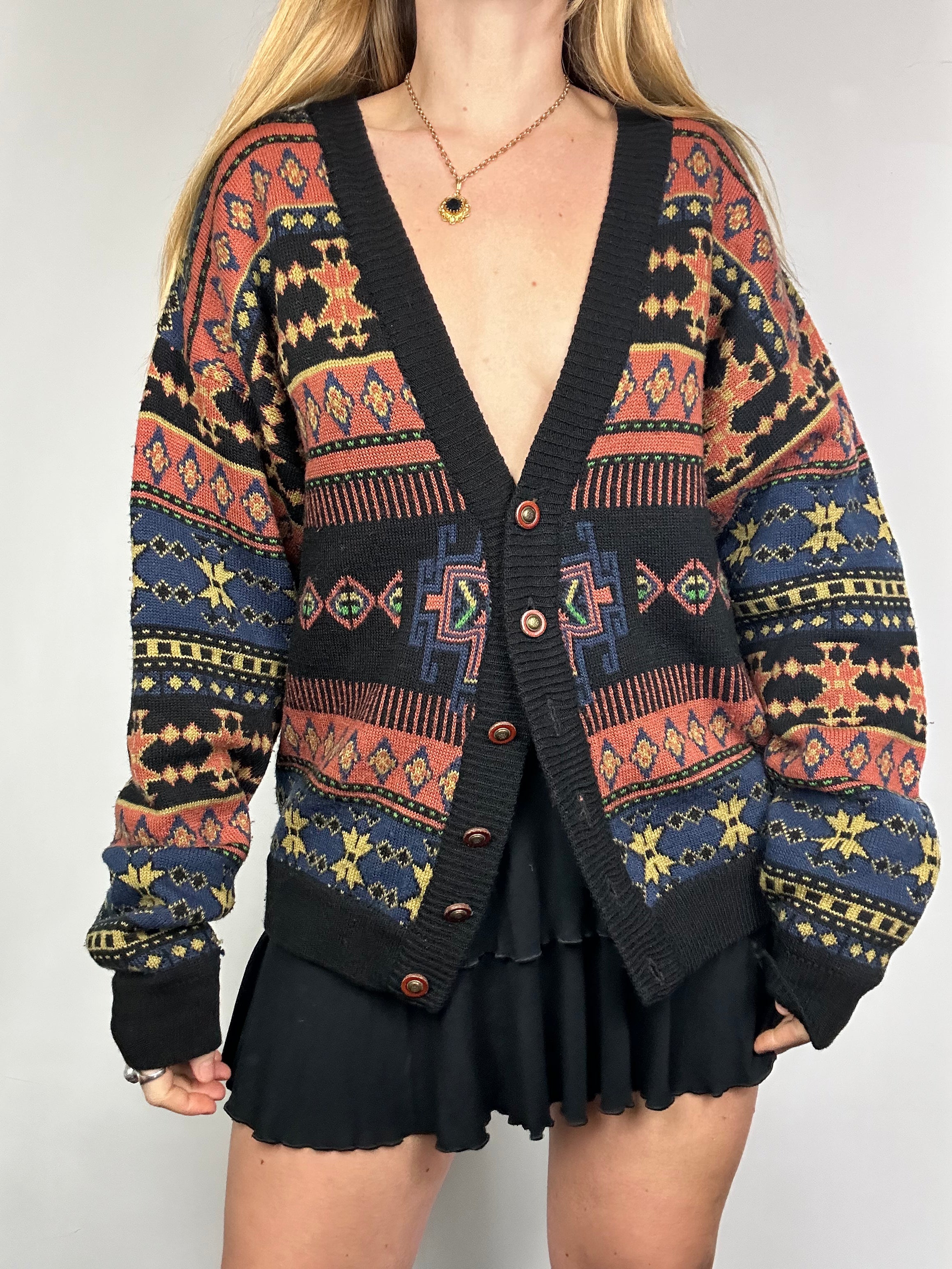 V neck Brown Cardigan 80's Size L