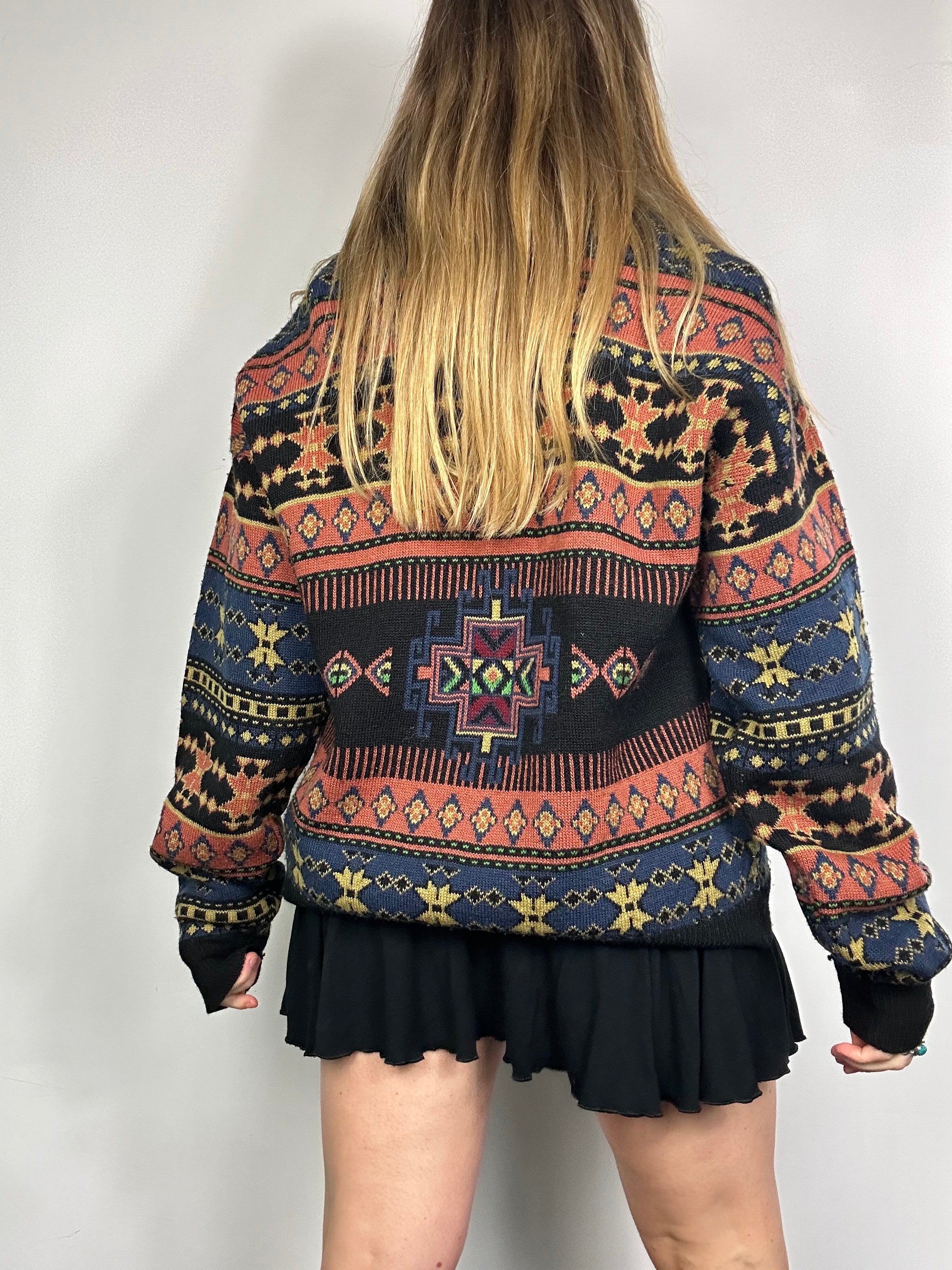 V neck Brown Cardigan 80's Size L