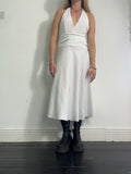 White Halter Neck Linen 90's Dress Size 8