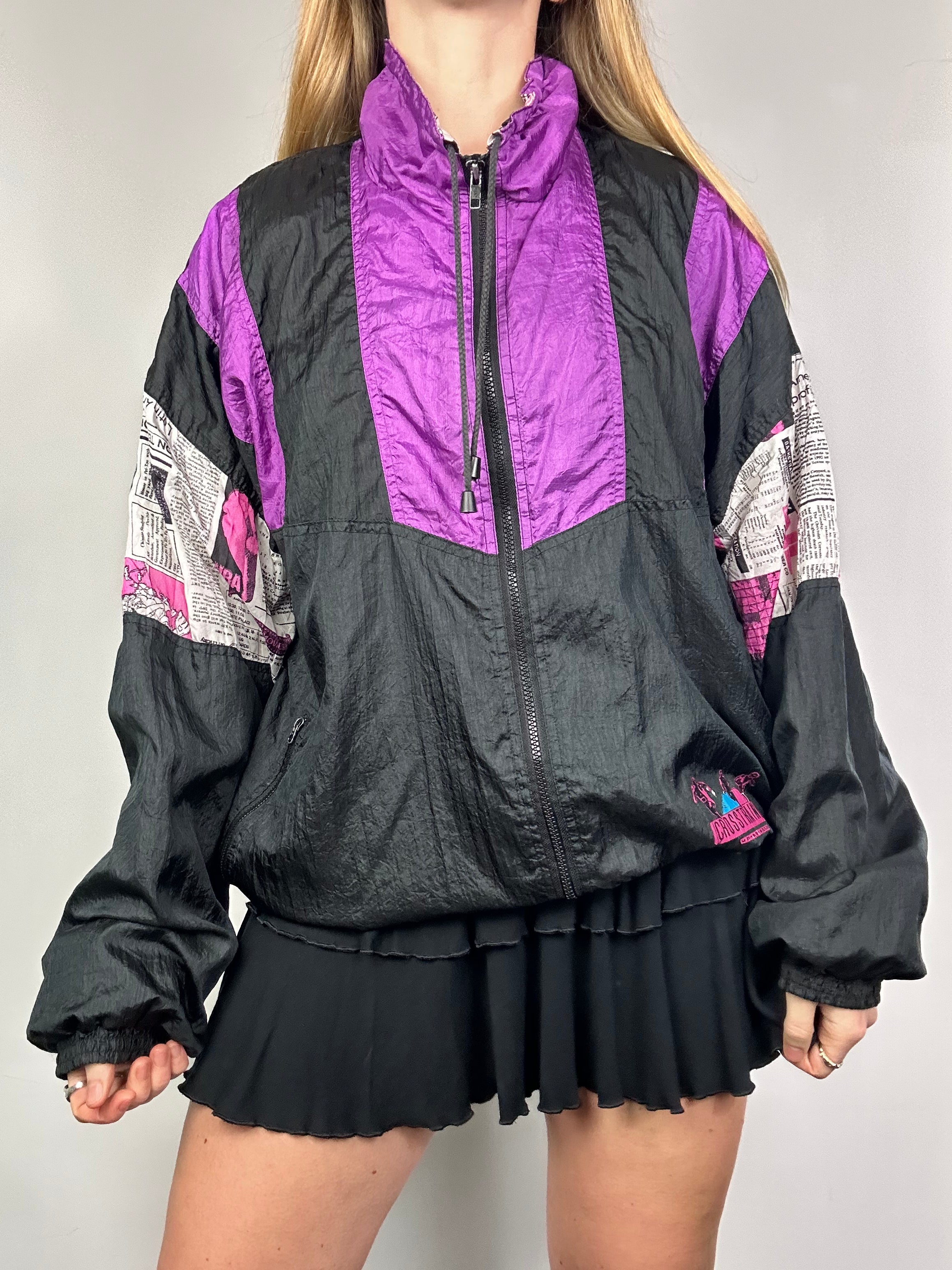 80's Purple And Black Shell Jacket Size L