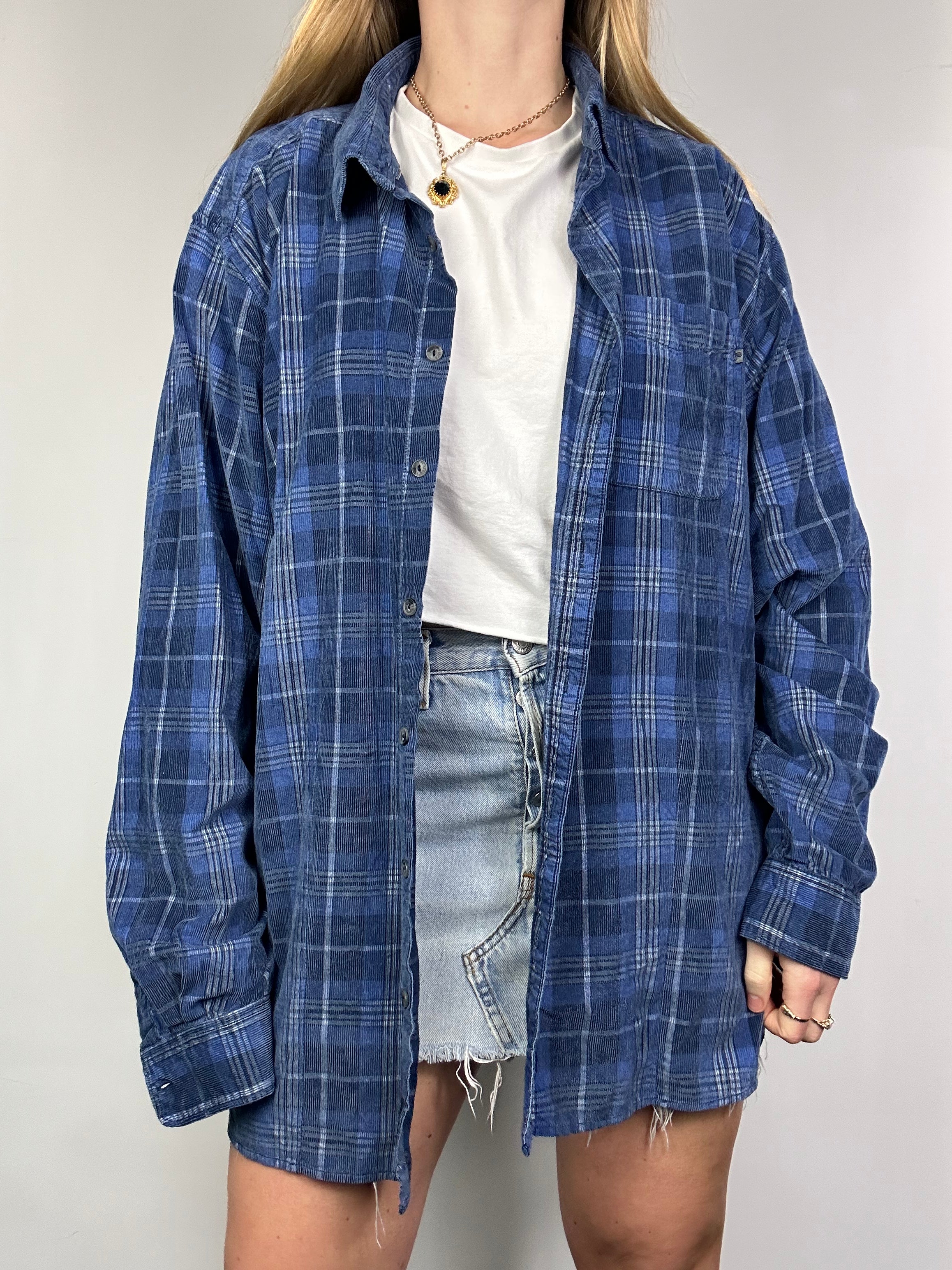 Cord Blue Tartan Shirt Size Xl