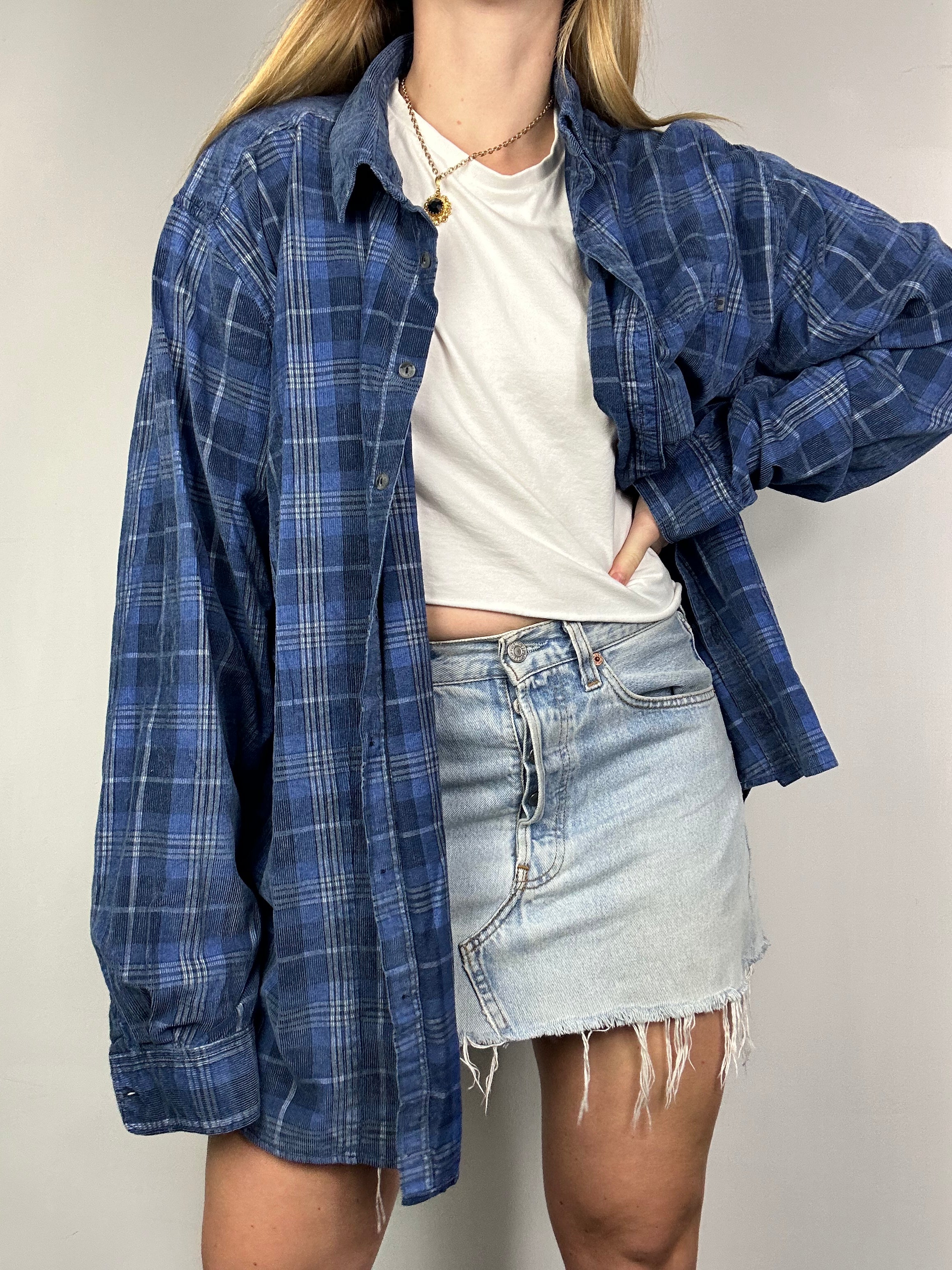 Cord Blue Tartan Shirt Size Xl